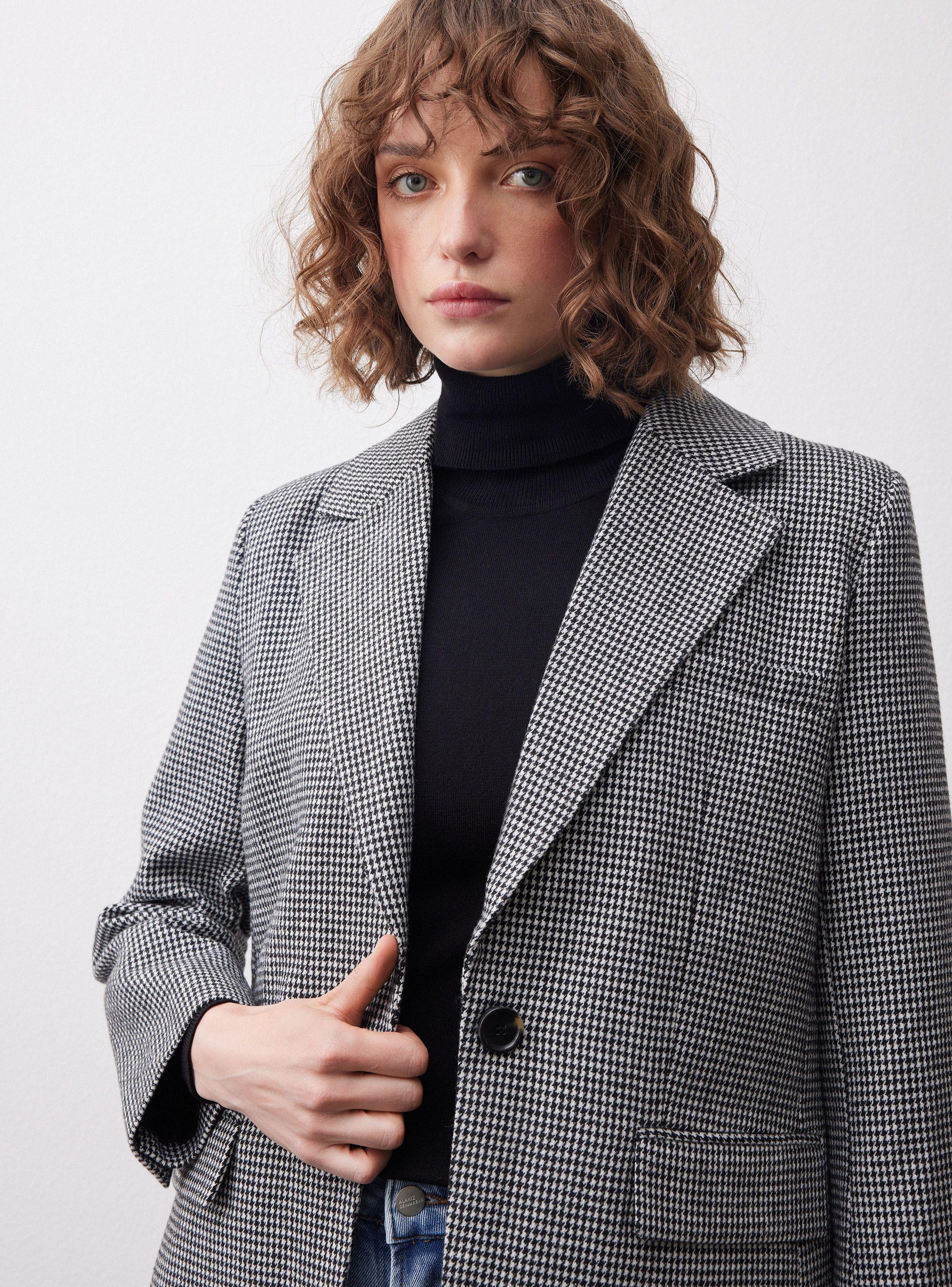 Blazer Cuadros Lana Con Botón-2