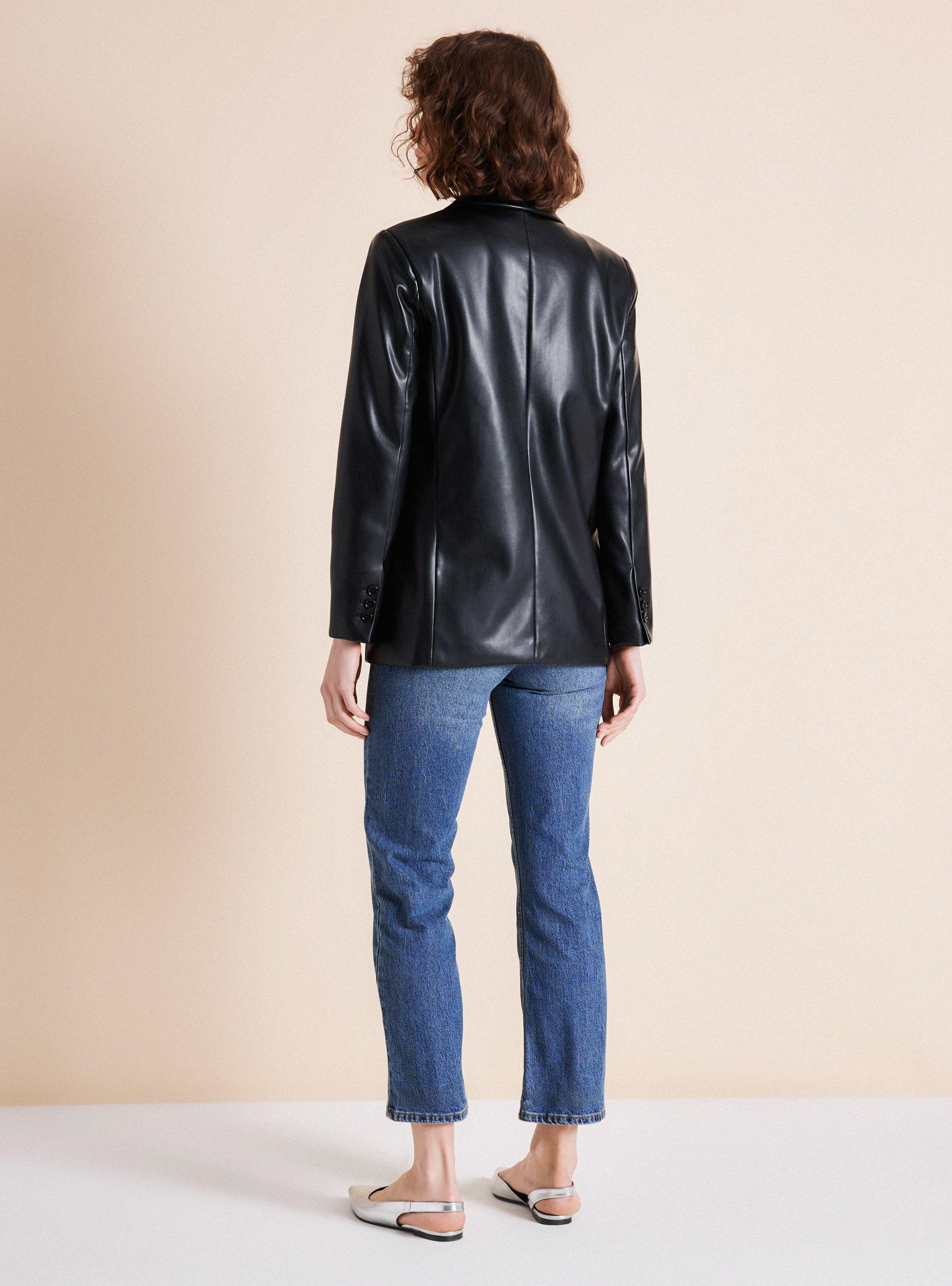 Blazer Botón Efecto Cuero-5
