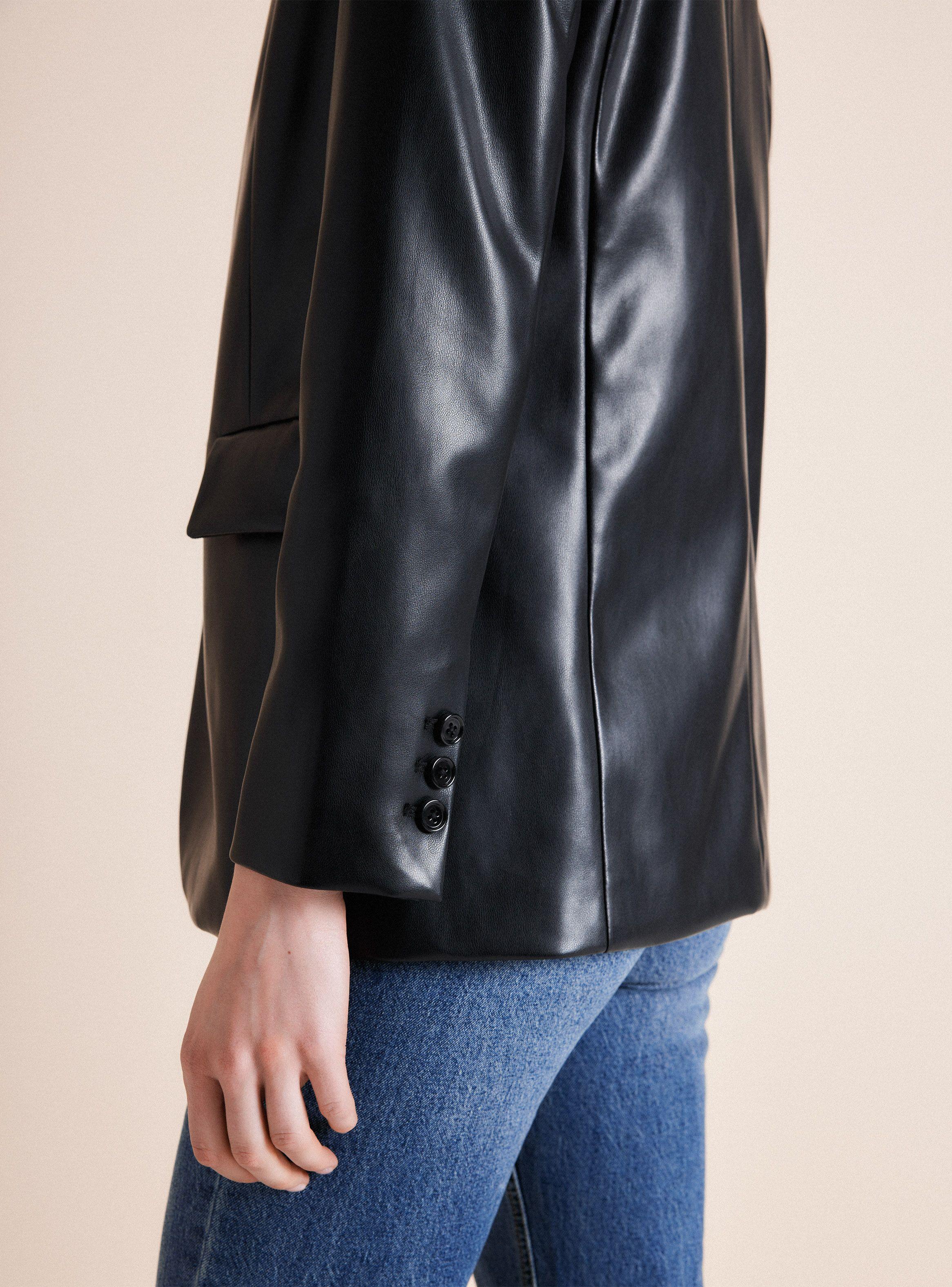 Blazer Botón Efecto Cuero-3