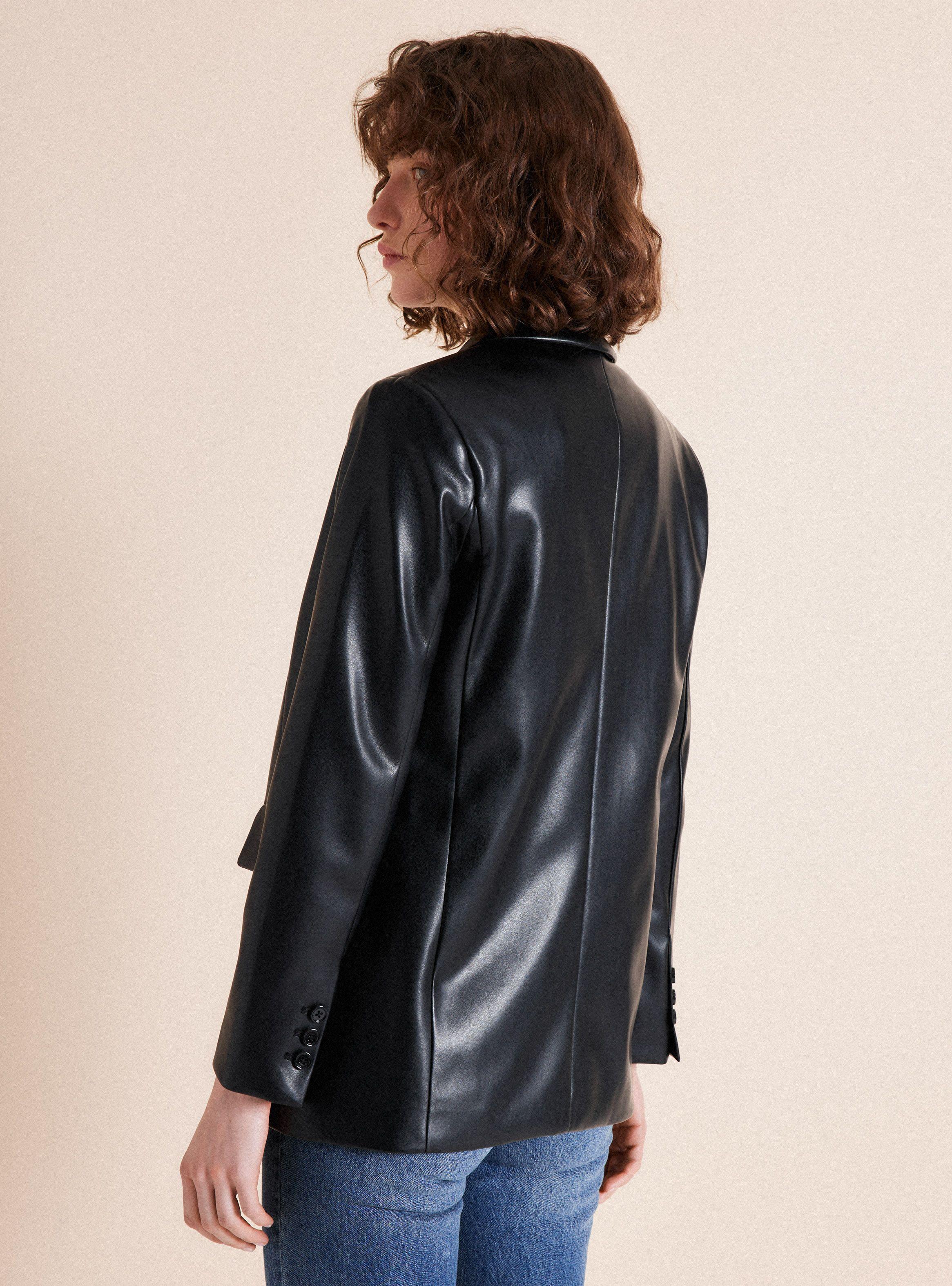 Blazer Botón Efecto Cuero-1