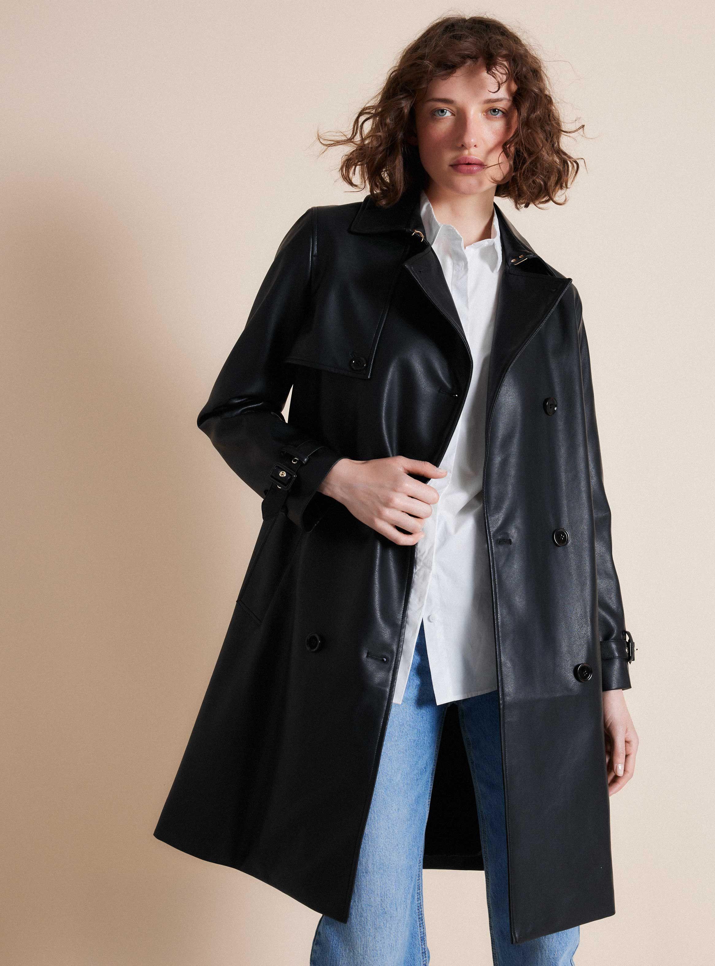 Abrigo Trench Efecto Cuero-0