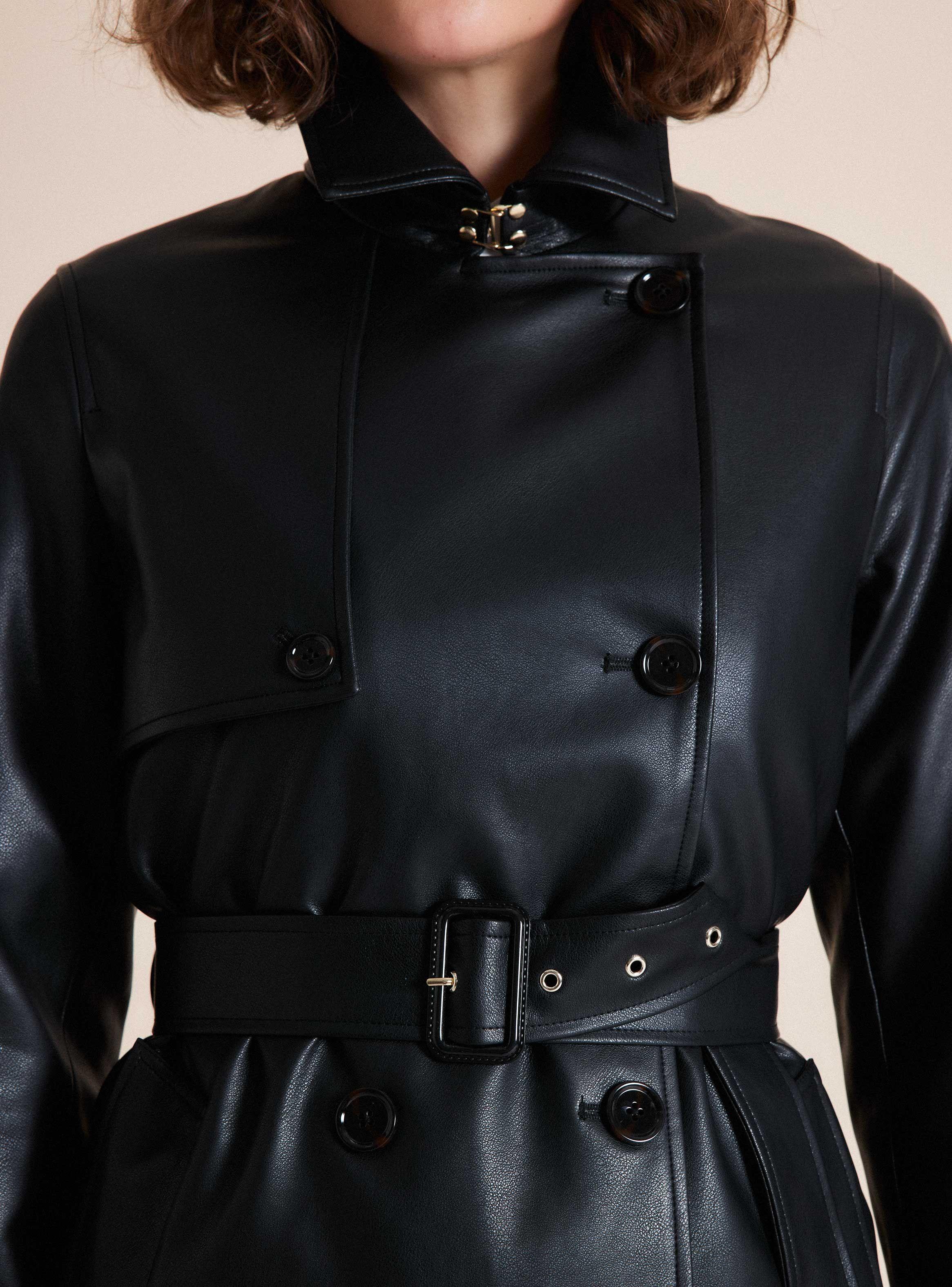 Abrigo Trench Efecto Cuero-3