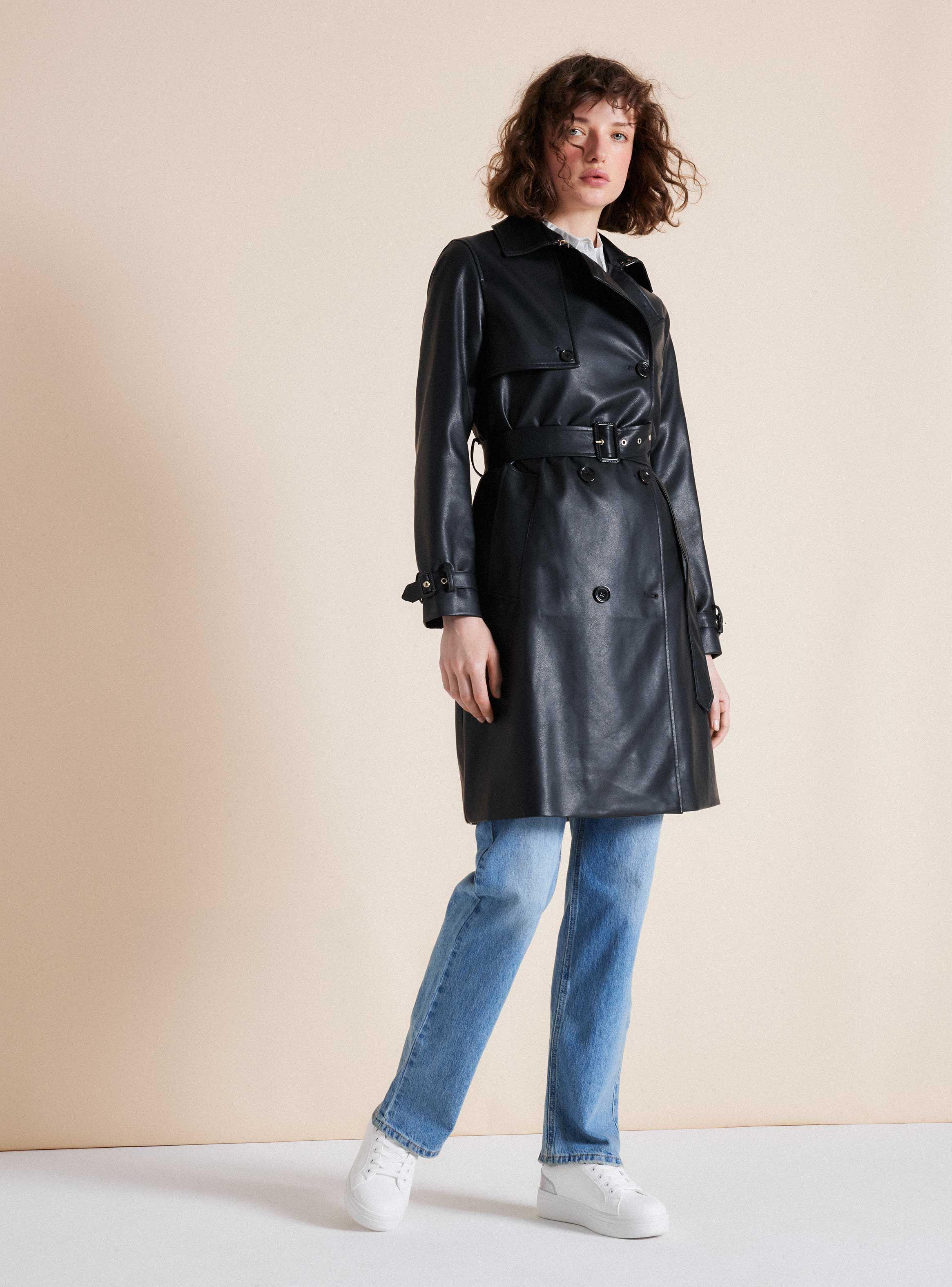 Abrigo Trench Efecto Cuero-4