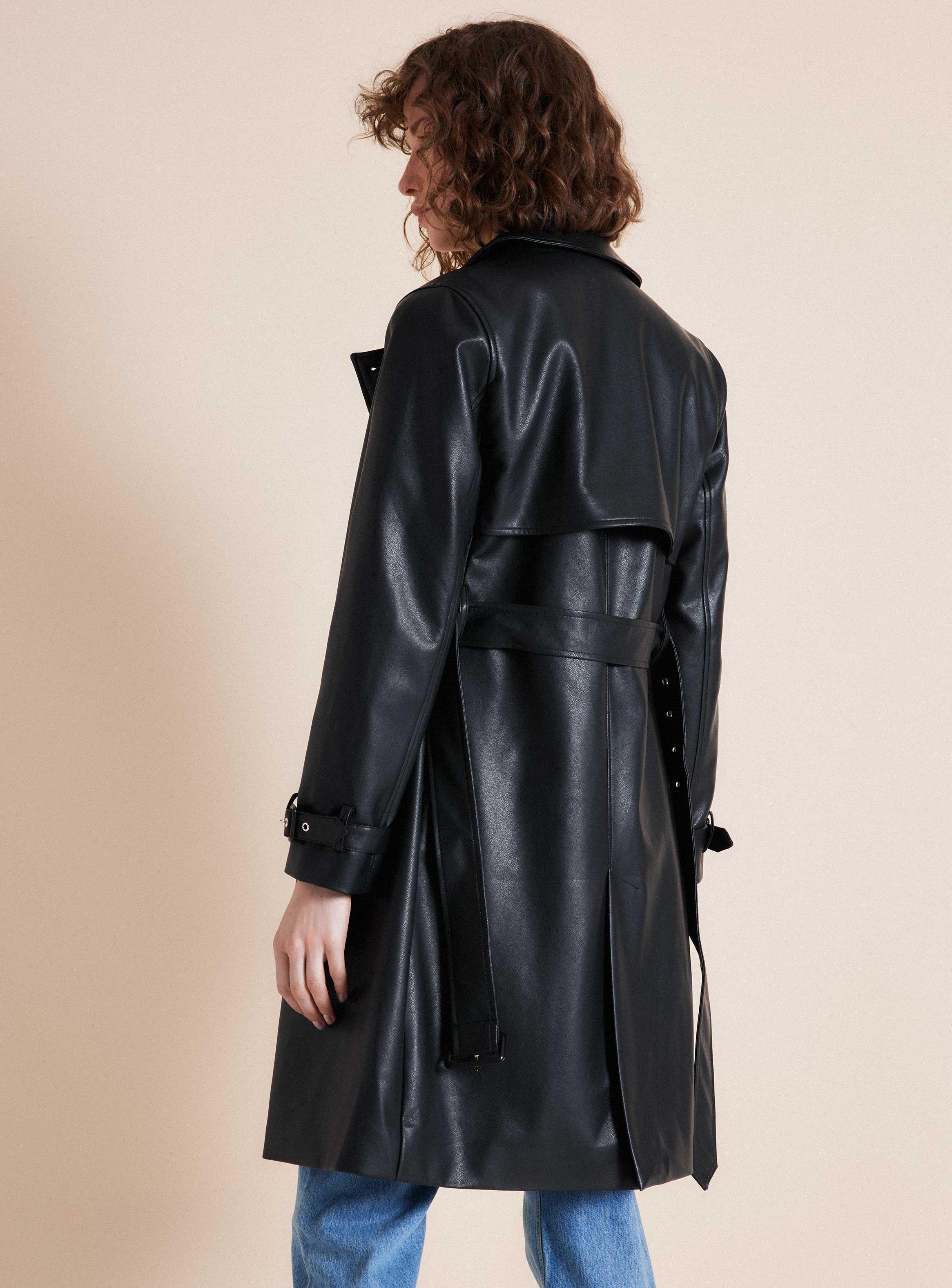 Abrigo Trench Efecto Cuero-1