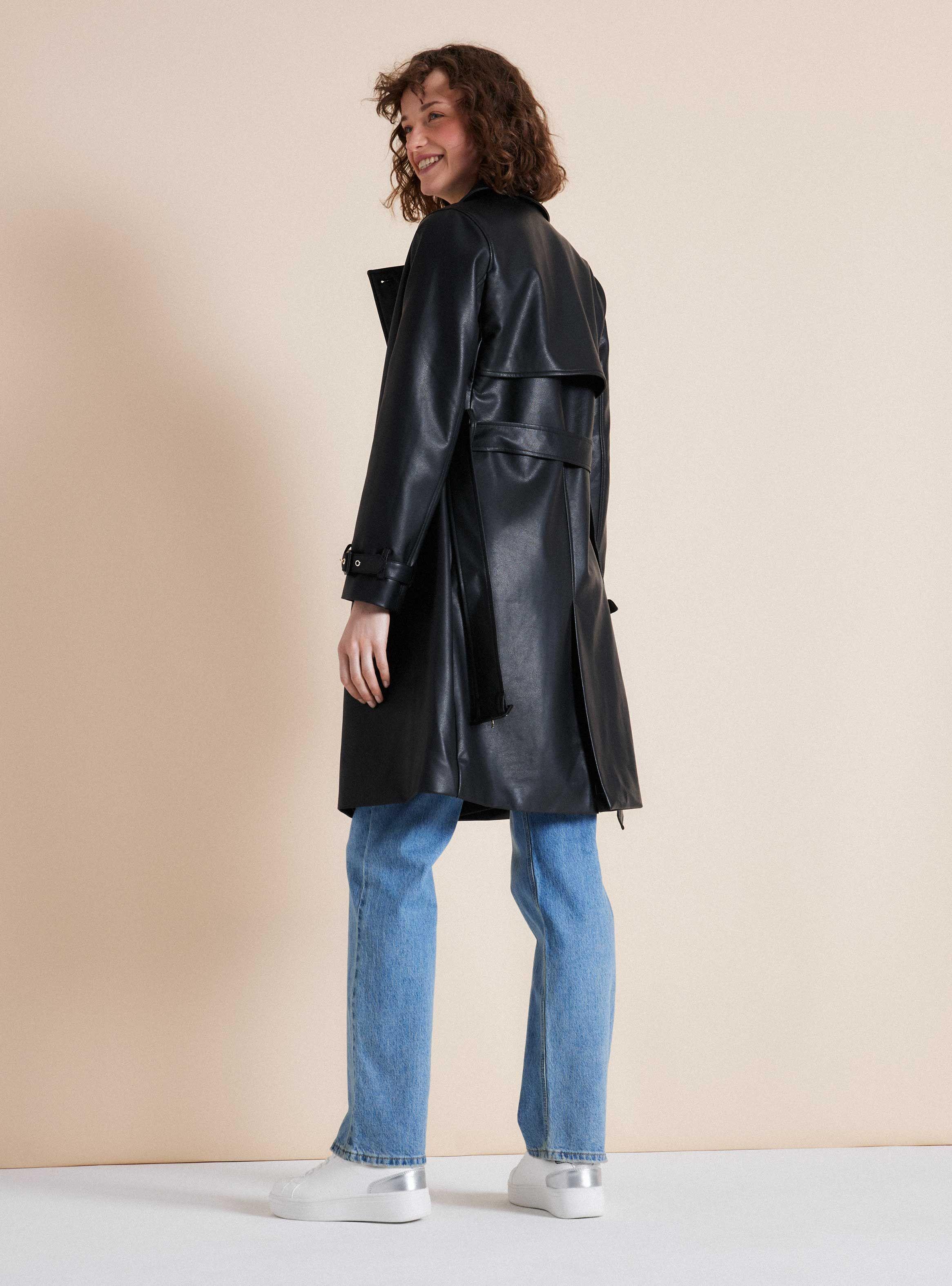 Abrigo Trench Efecto Cuero-5