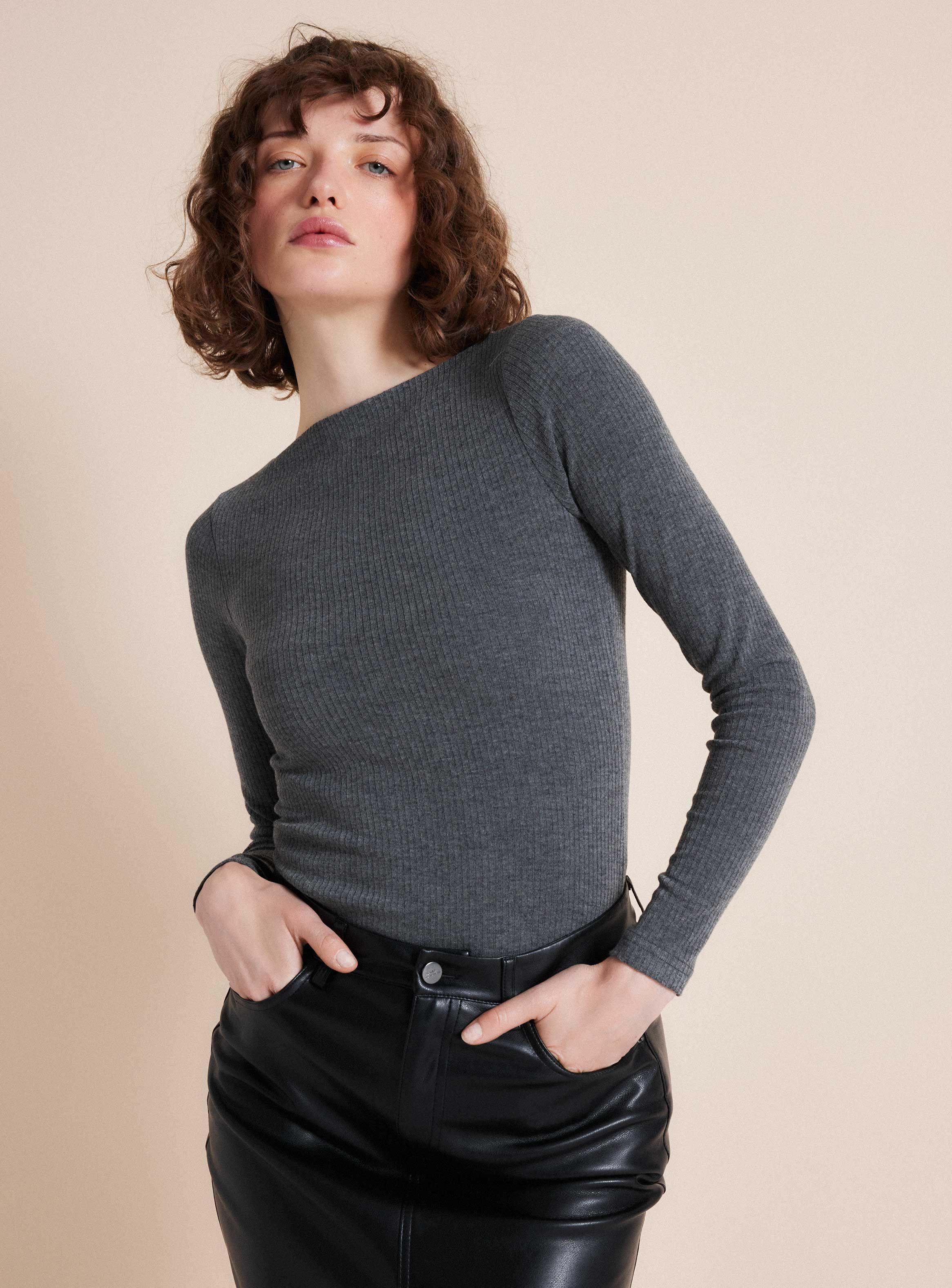 Polera Acanalada Cuello Bote-0