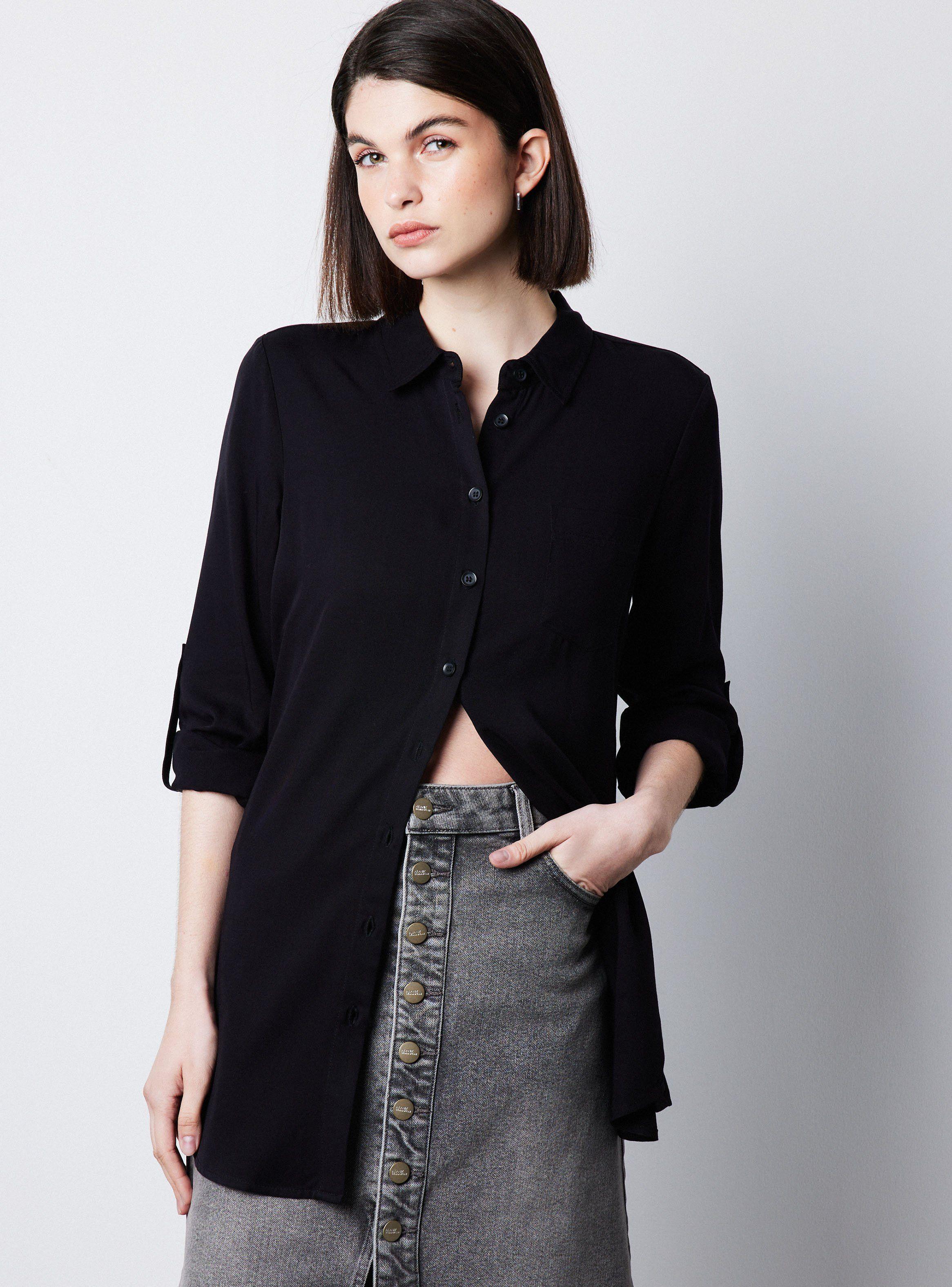 Blusa Camisera Larga con Aberturas-0