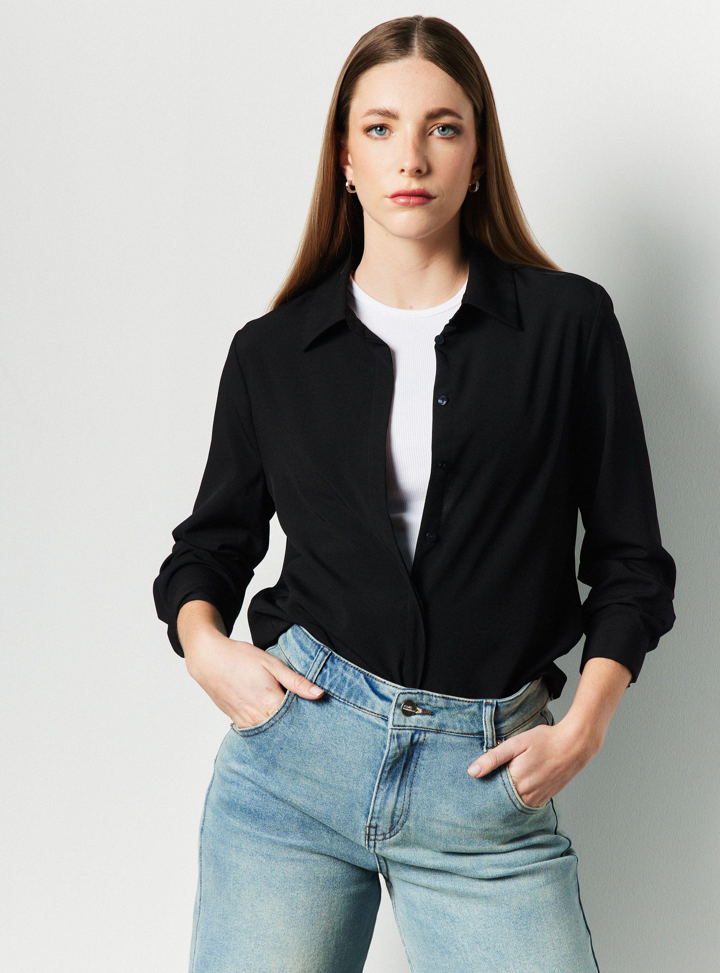 Blusa Camisera Fluida Recta-0
