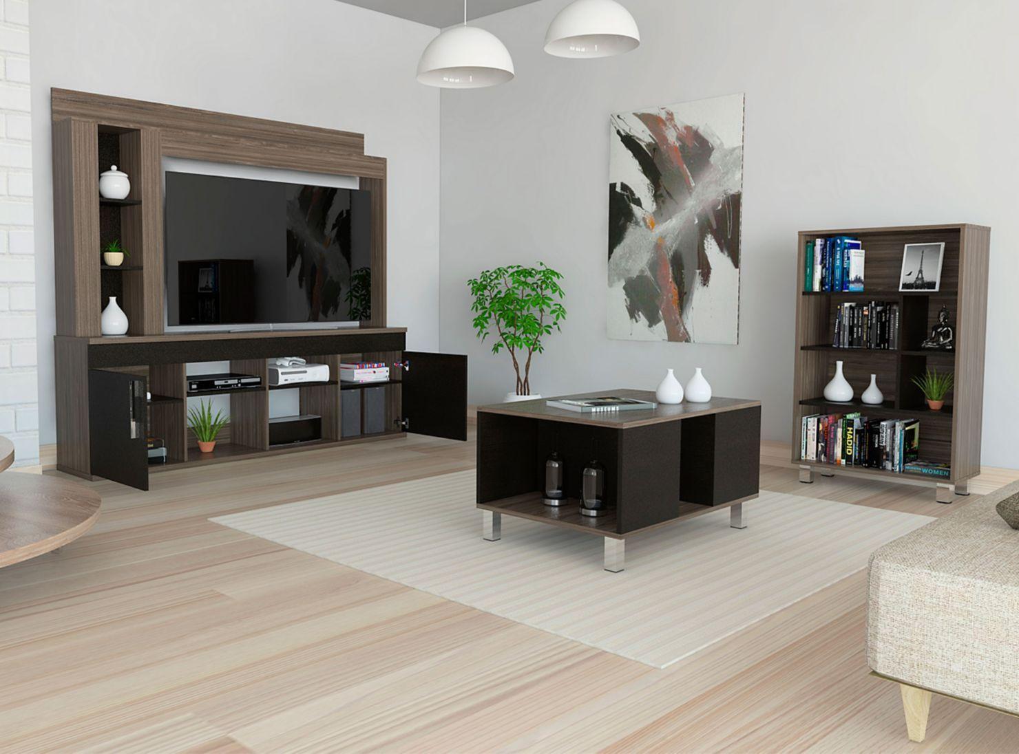Combo Living Bellagio Home TV 60'' + Mesa de Centro + Biblioteca TuHome-0