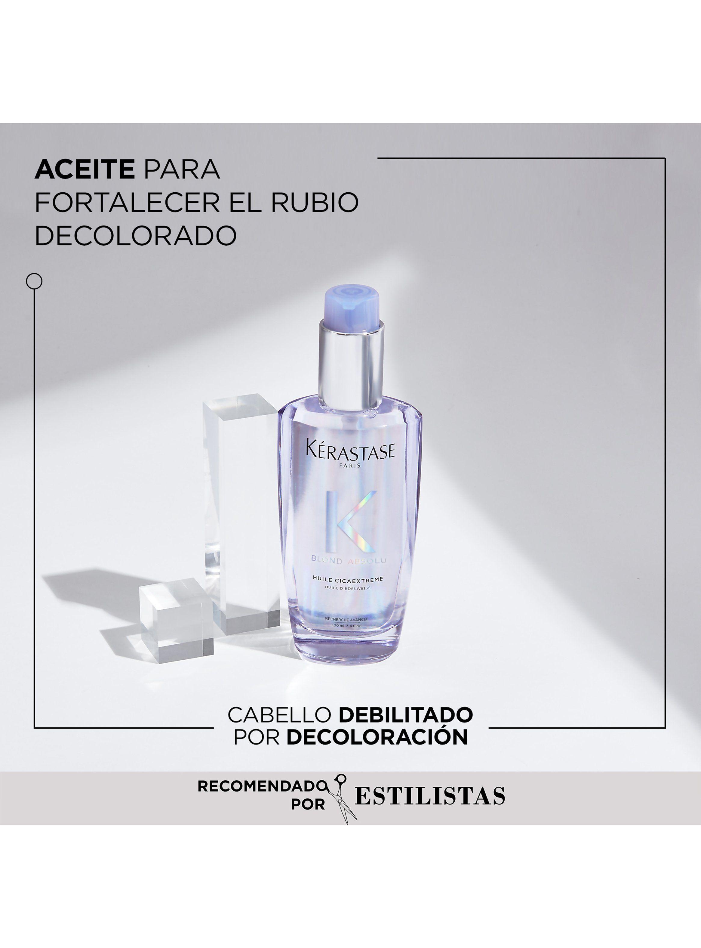 Set Reparación Cabello Rubio o Decolorado Blond Absolu Aceite Huile Cicaextreme 100ml + Shampoo 80ml + Acondicionador 75ml Kérastase-1