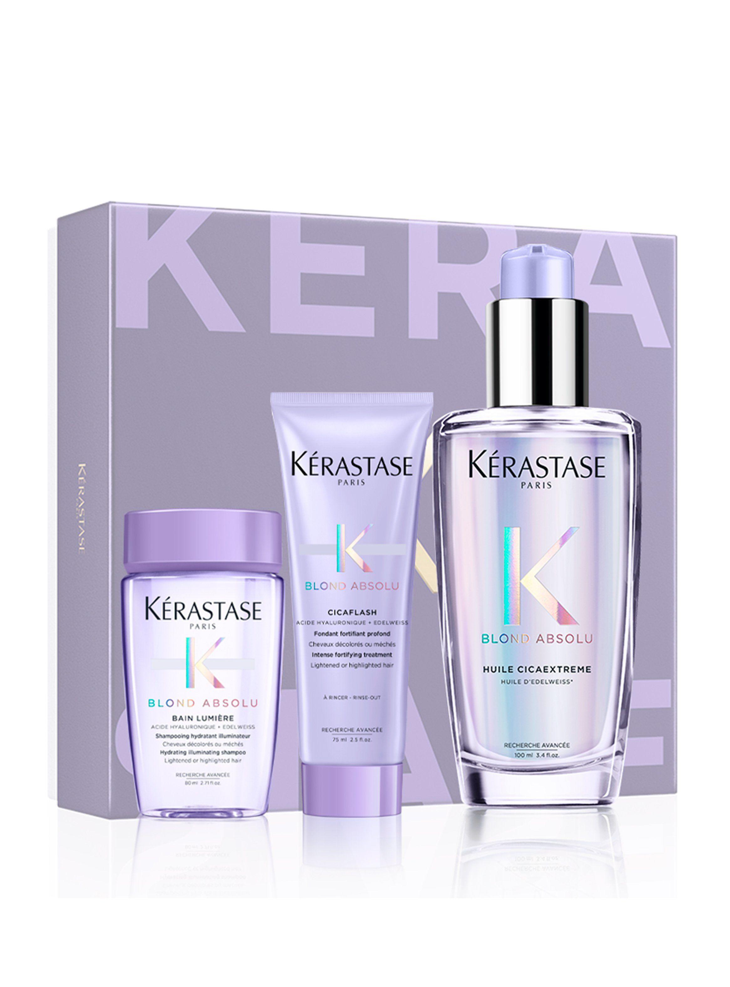 Set Reparación Cabello Rubio o Decolorado Blond Absolu Aceite Huile Cicaextreme 100ml + Shampoo 80ml + Acondicionador 75ml Kérastase-0