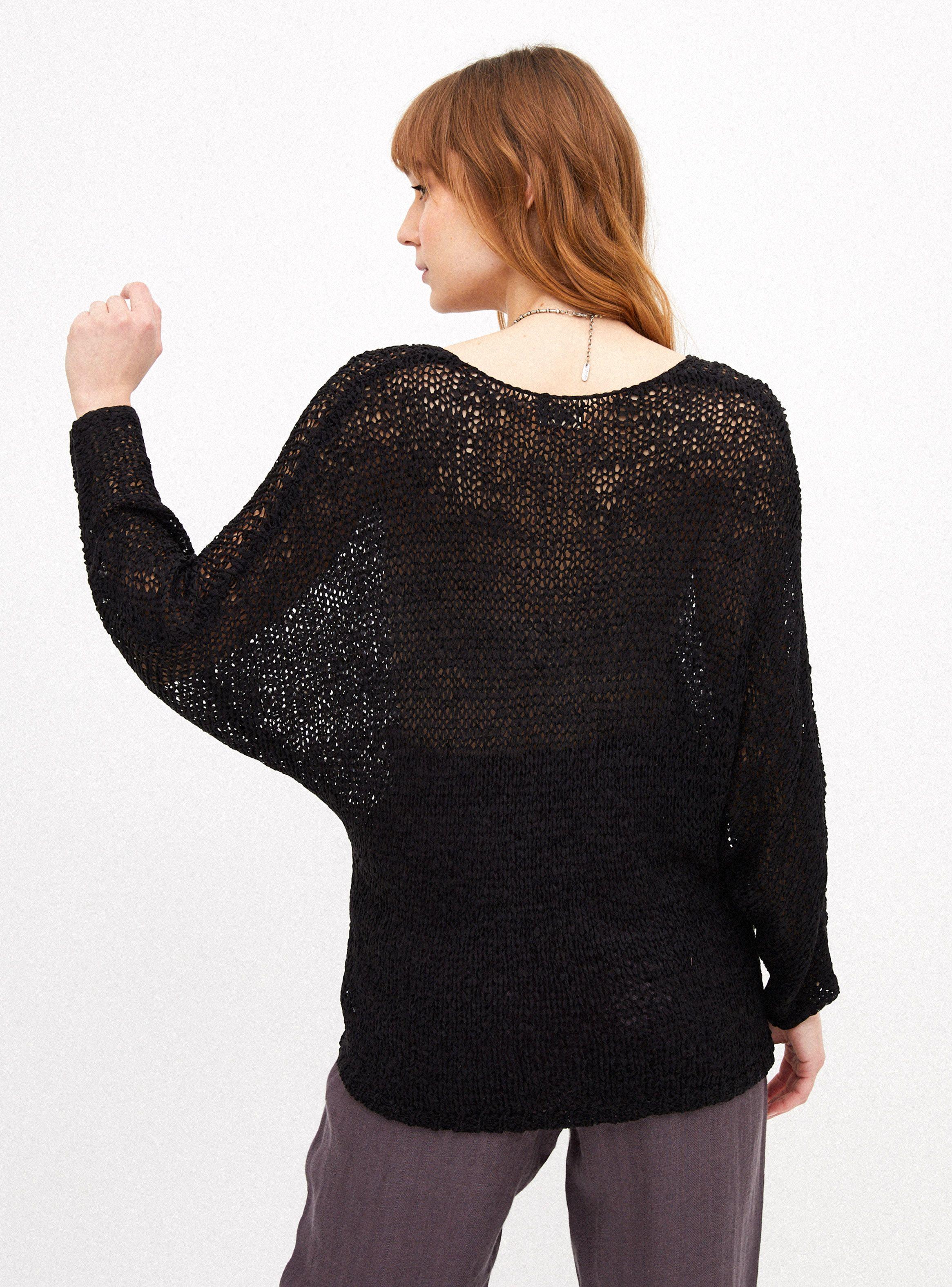 Sweater Escote V Manga Murciélago Tejído Cinta-1
