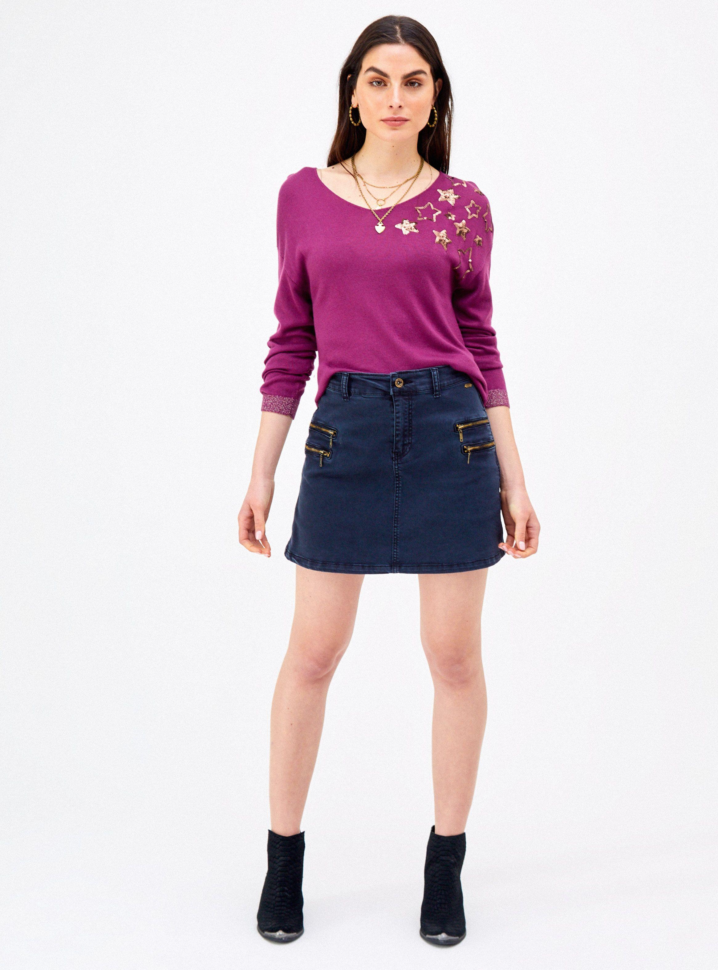 Falda Mini con Cierres en Bolsillos Frontales-3