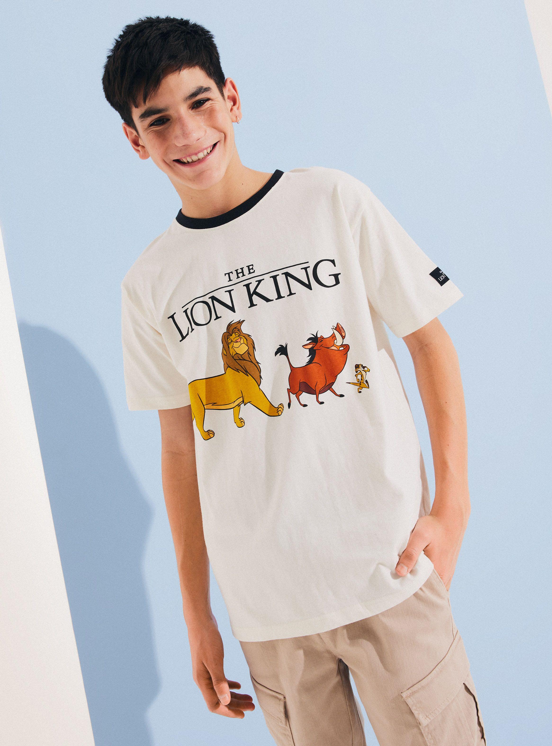 Polera Manga Corta Blanca Estampado Rey León Disney-0