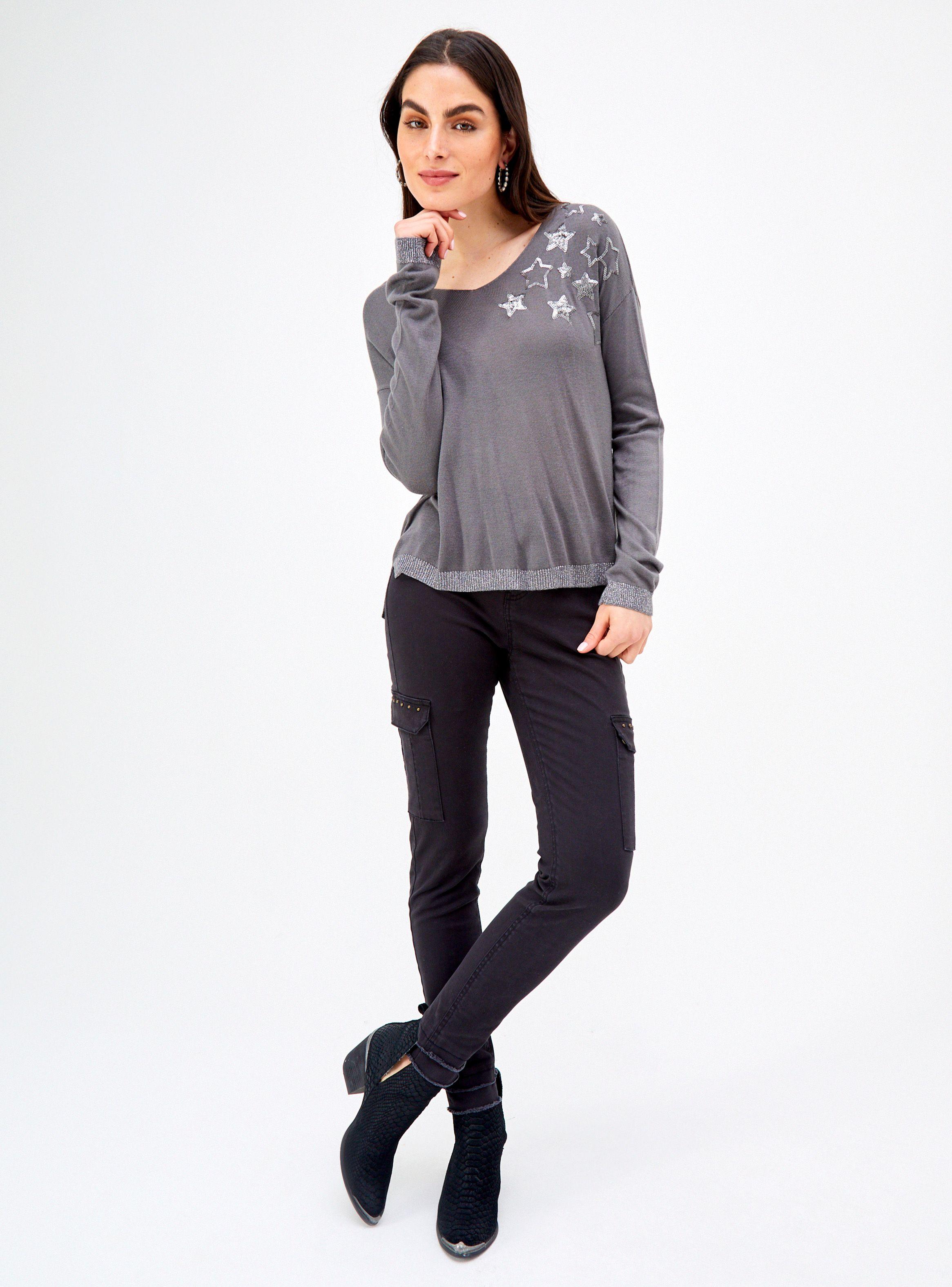 Sweater Cuello en V y Parche de Estrella-3