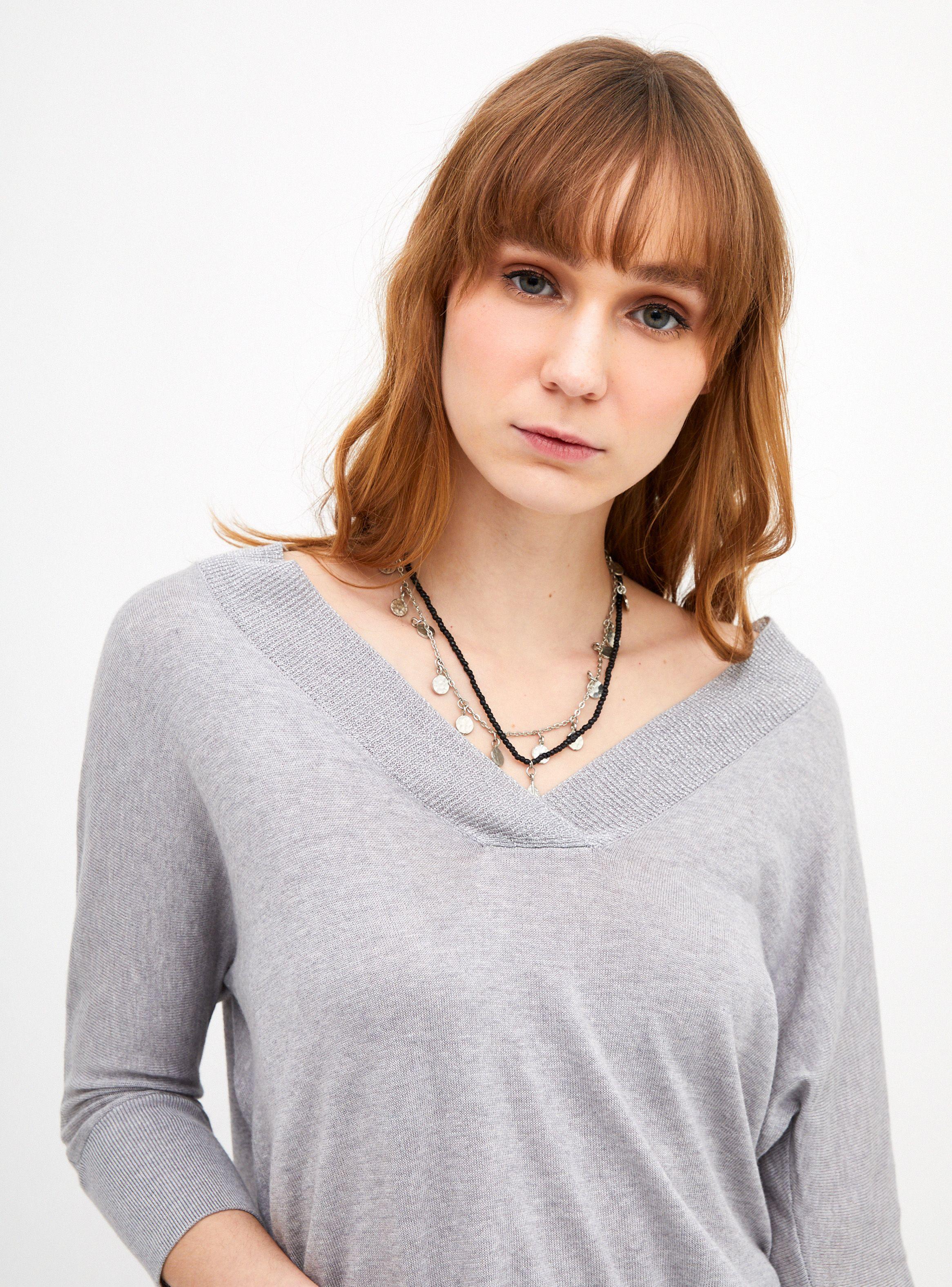 Polera Tejída Escote V Manga 44289 Lúrex-2