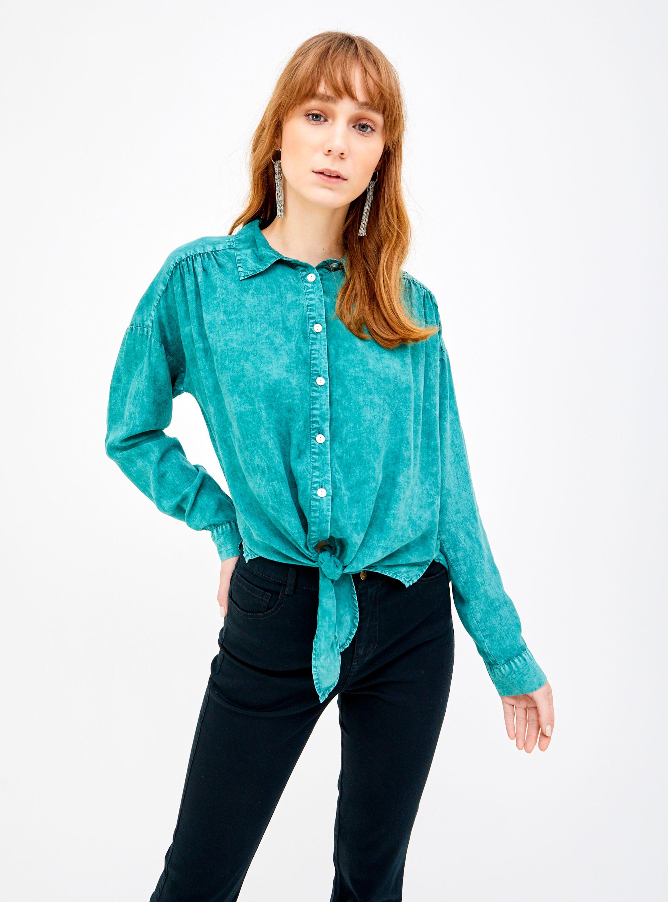 Blusa Anudada en Delantero Manga Larga Teñida-0