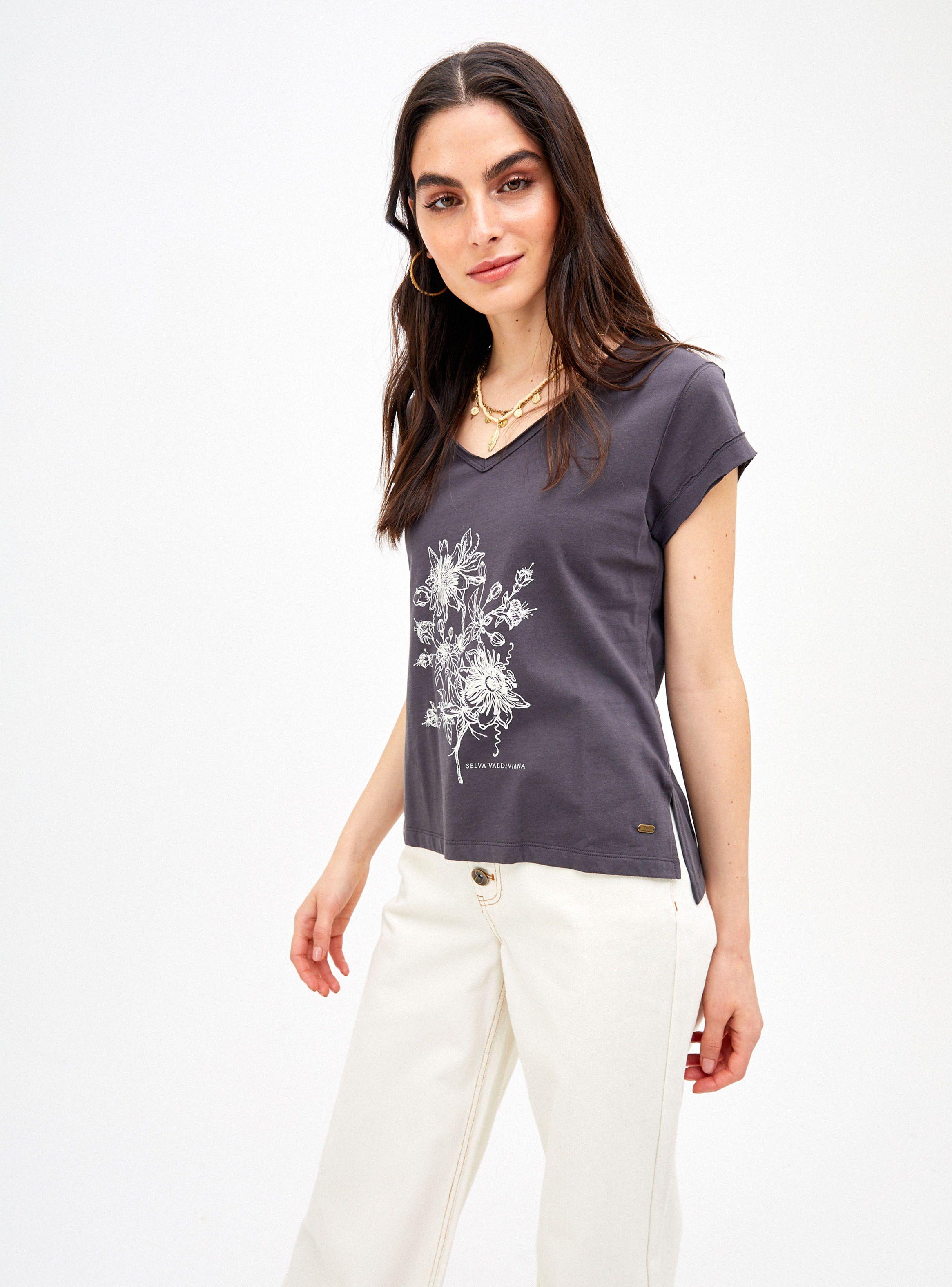 Polera Manga Corta Estampada Cuello en V-0