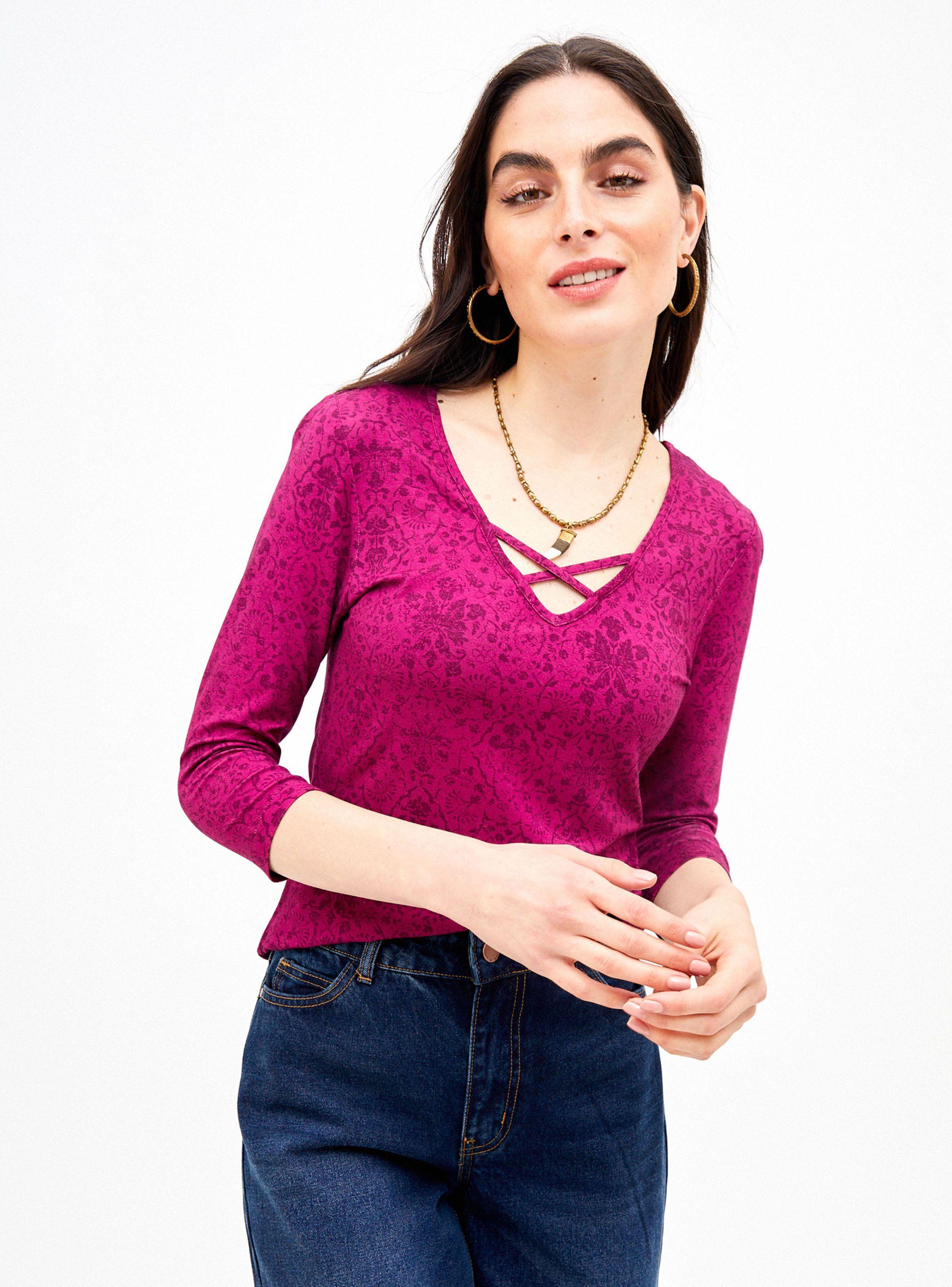 Polera Estampada con Escote V Cruzado.-0