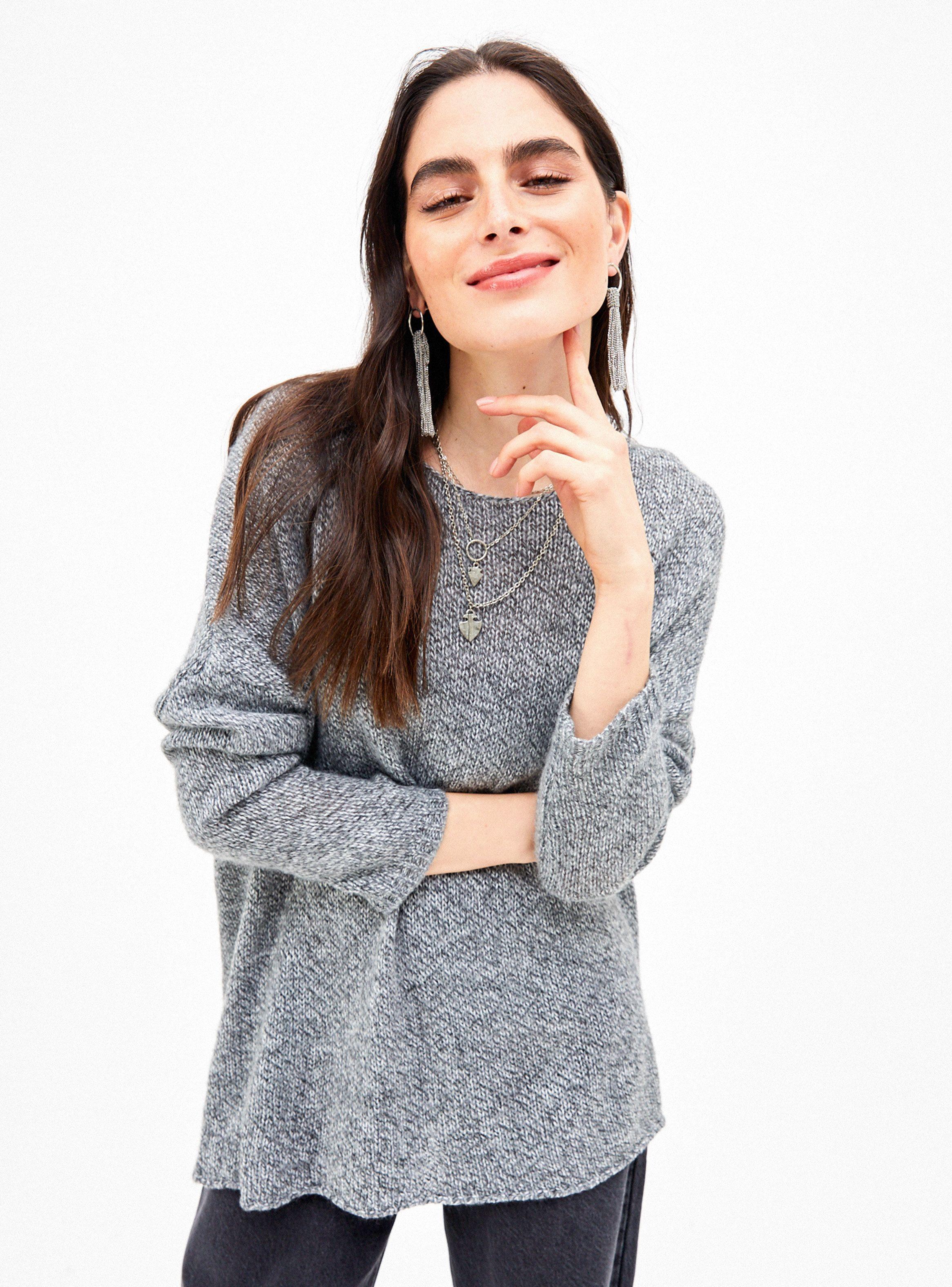 Sweater Tejido Melange con Escote Redondo y Fit Oversize-0