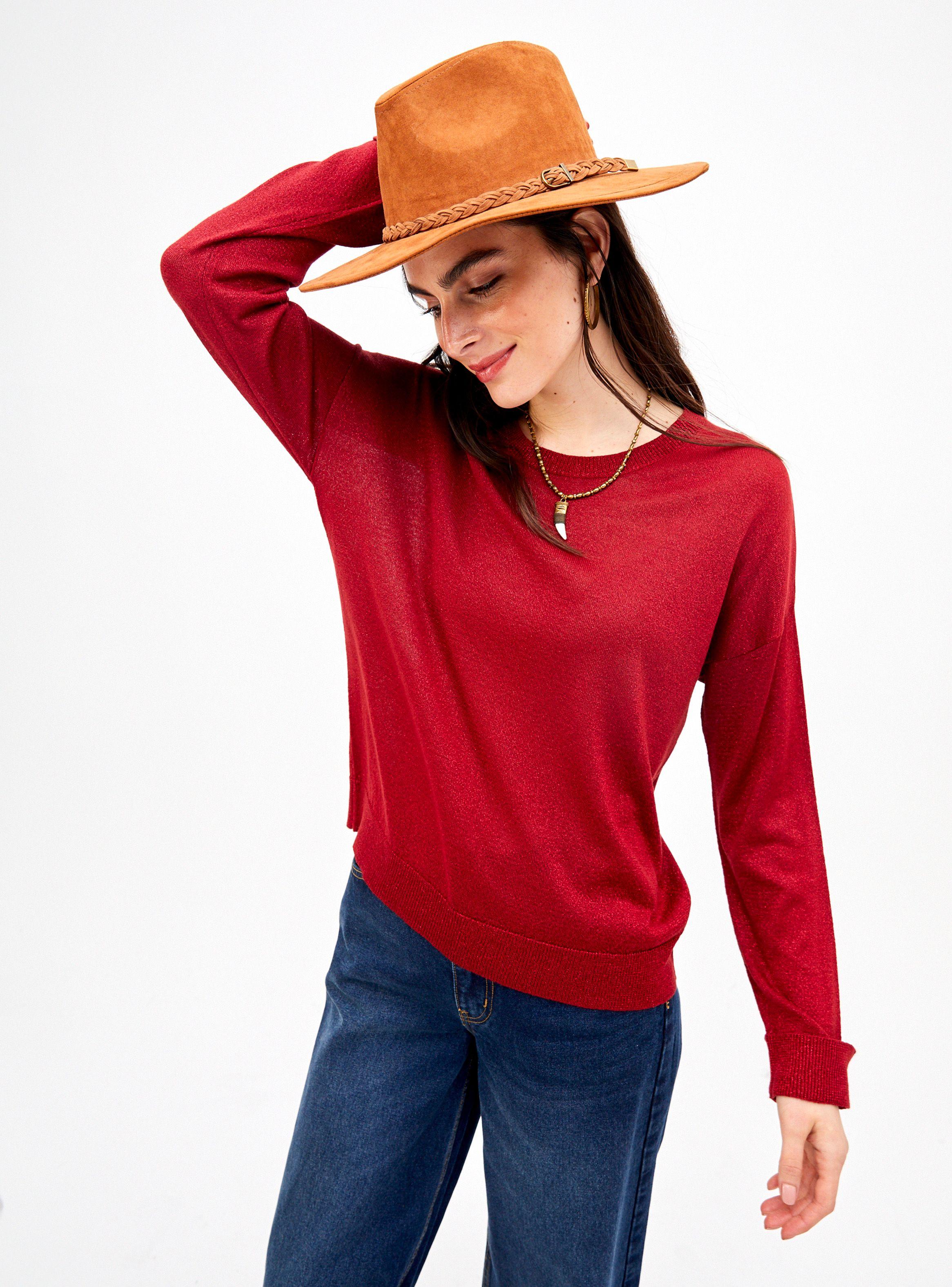 Sweater Cuello Redondo y Manga Larga Tejido con Hilo de Lurex-0