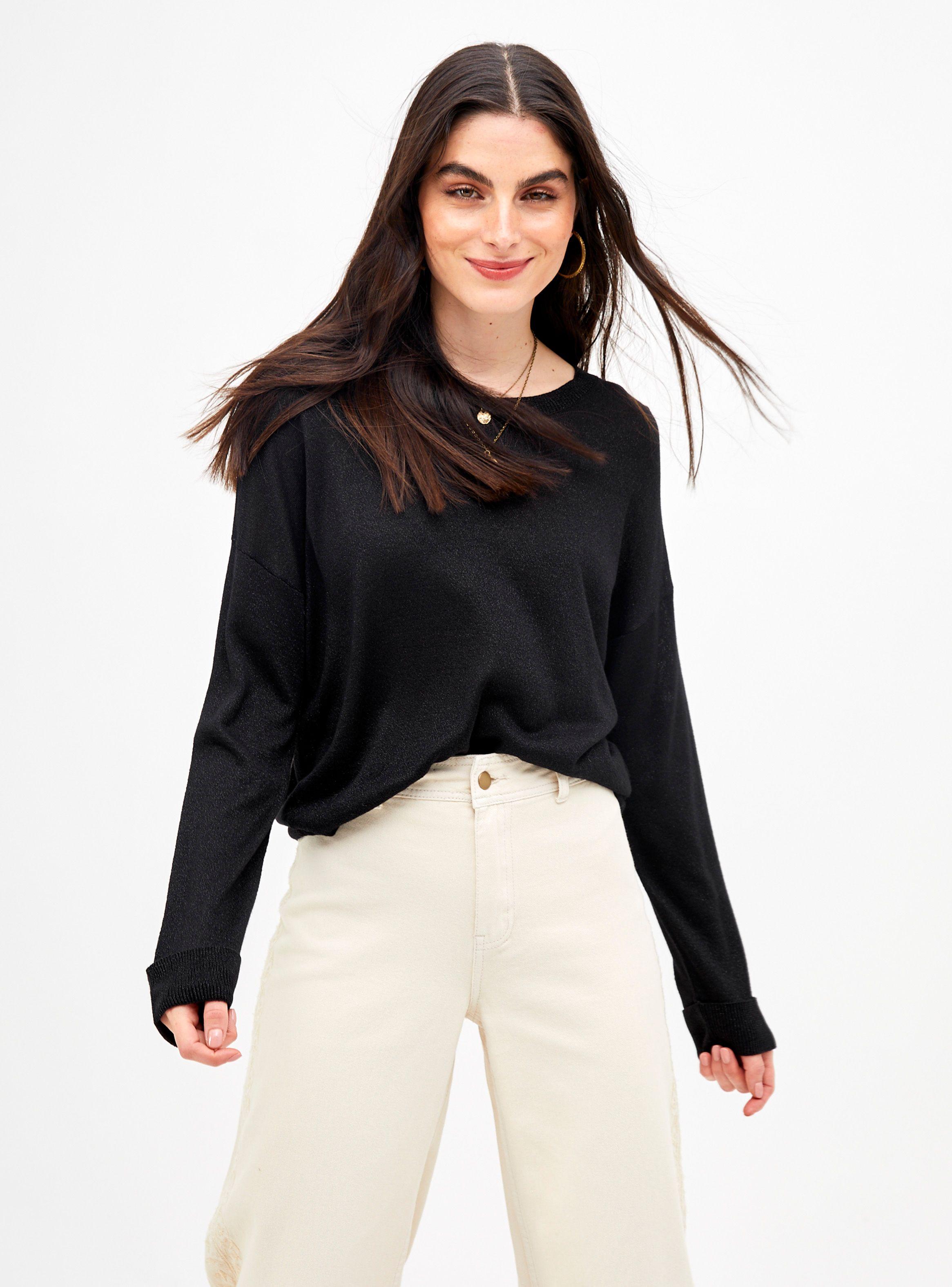 Sweater Cuello Redondo y Manga Larga Tejido con Hilo de Lurex-0