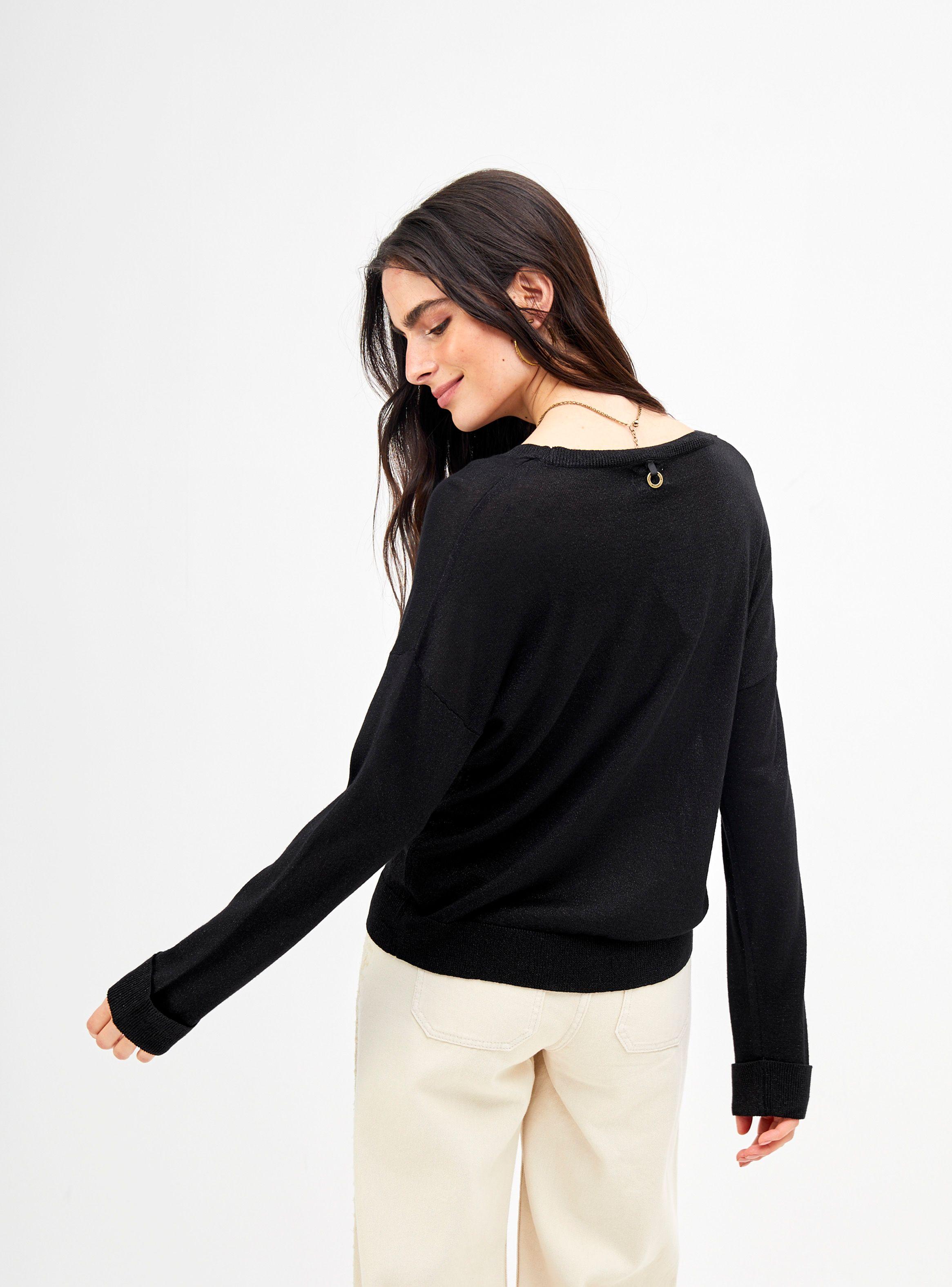 Sweater Cuello Redondo y Manga Larga Tejido con Hilo de Lurex-1