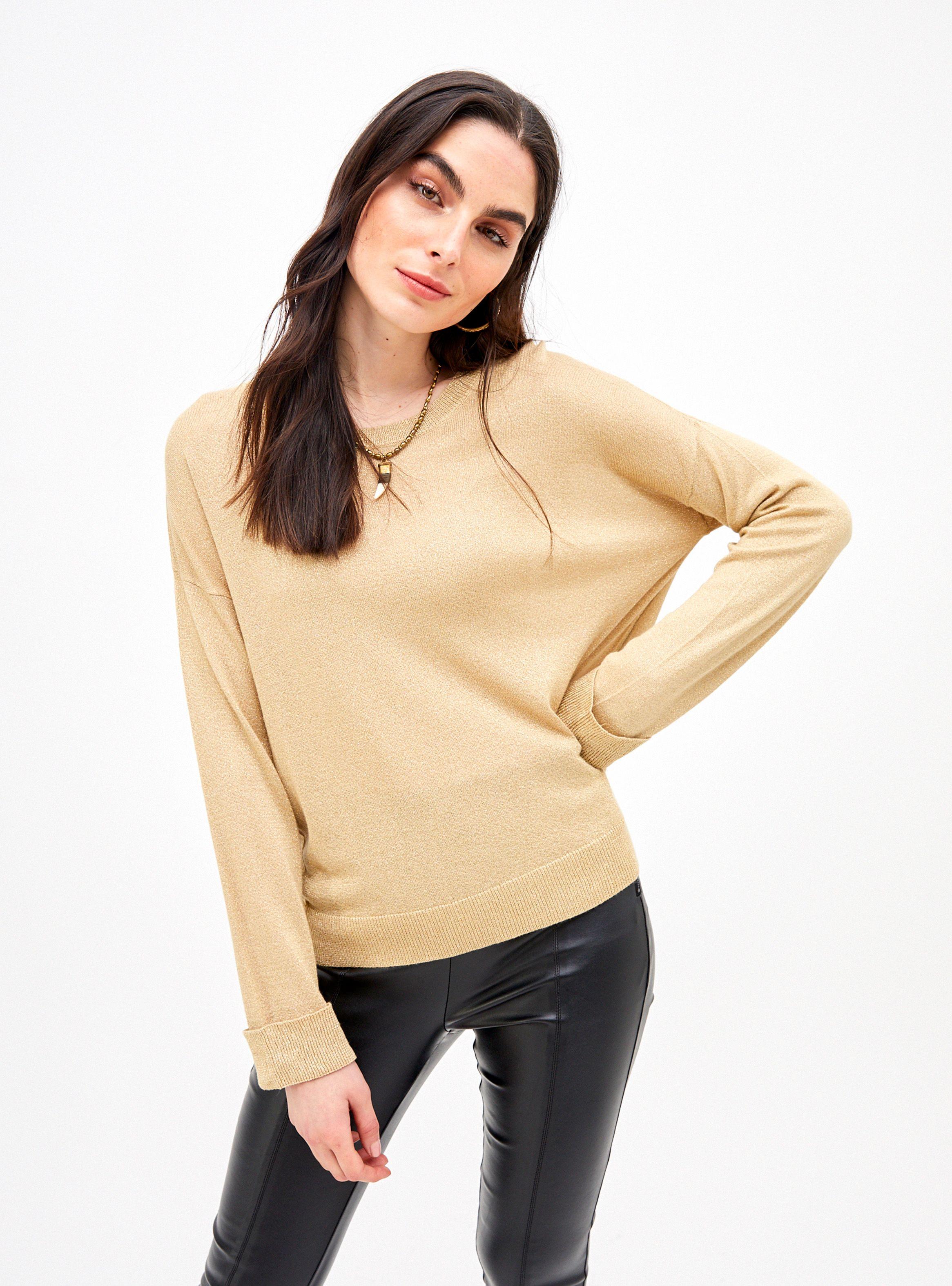 Sweater Cuello Redondo y Manga Larga Tejido con Hilo de Lurex-0