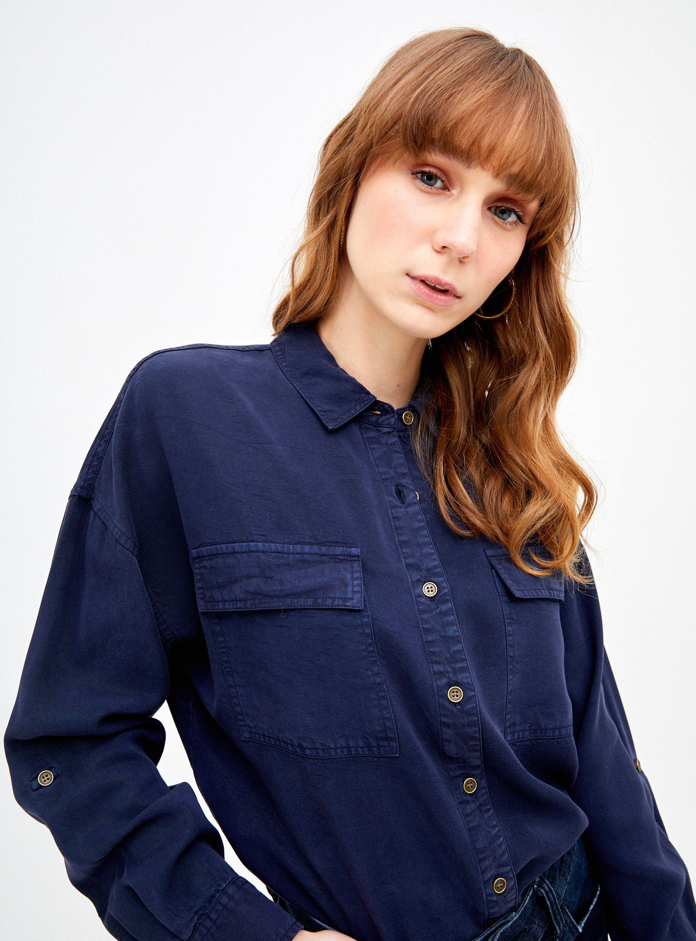 Blusa Oversized Manga Larga con Bolsillos Pigmentada-2