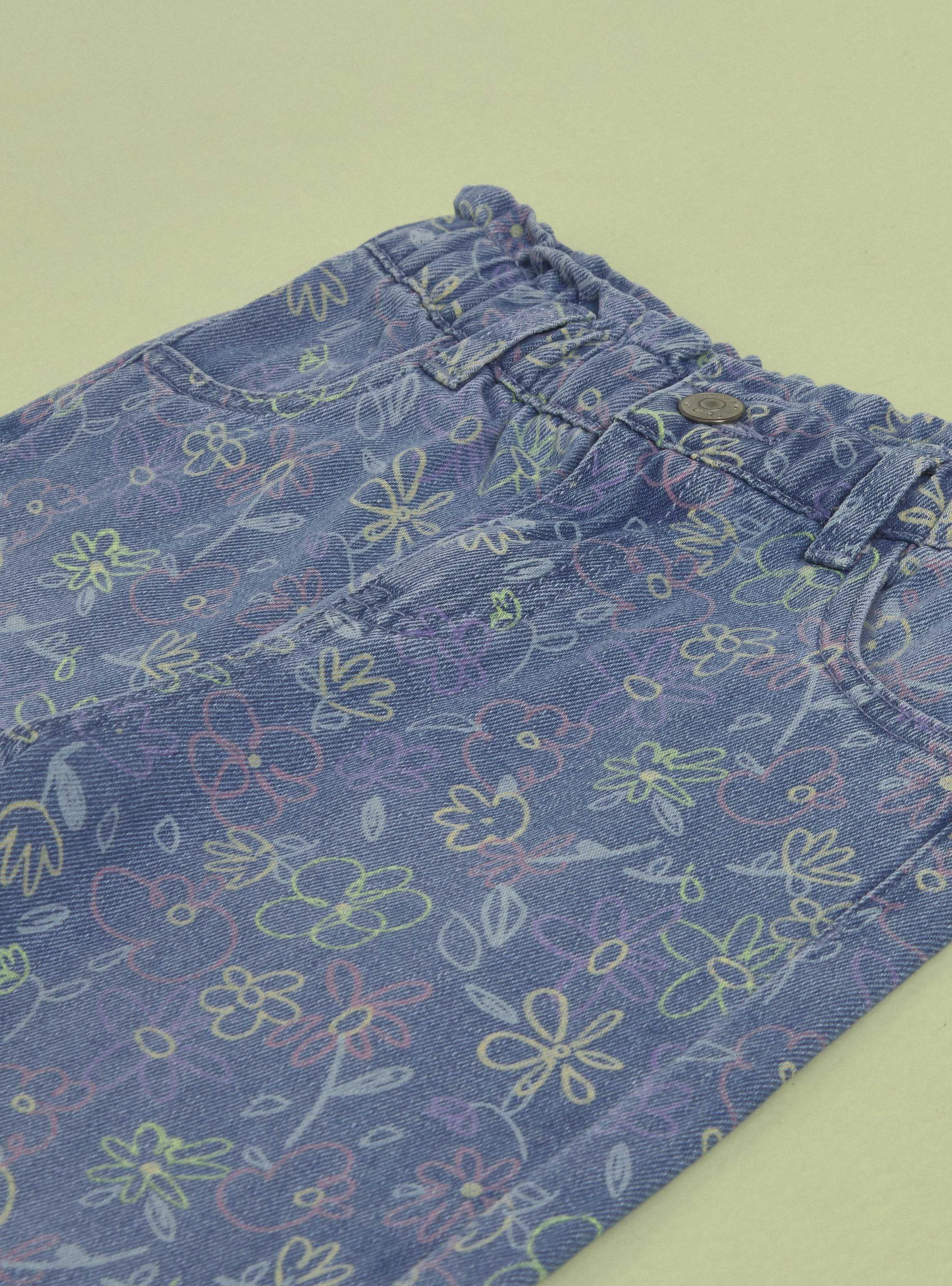 Jeans Flores Estampadas y Elastico en Cintura-1