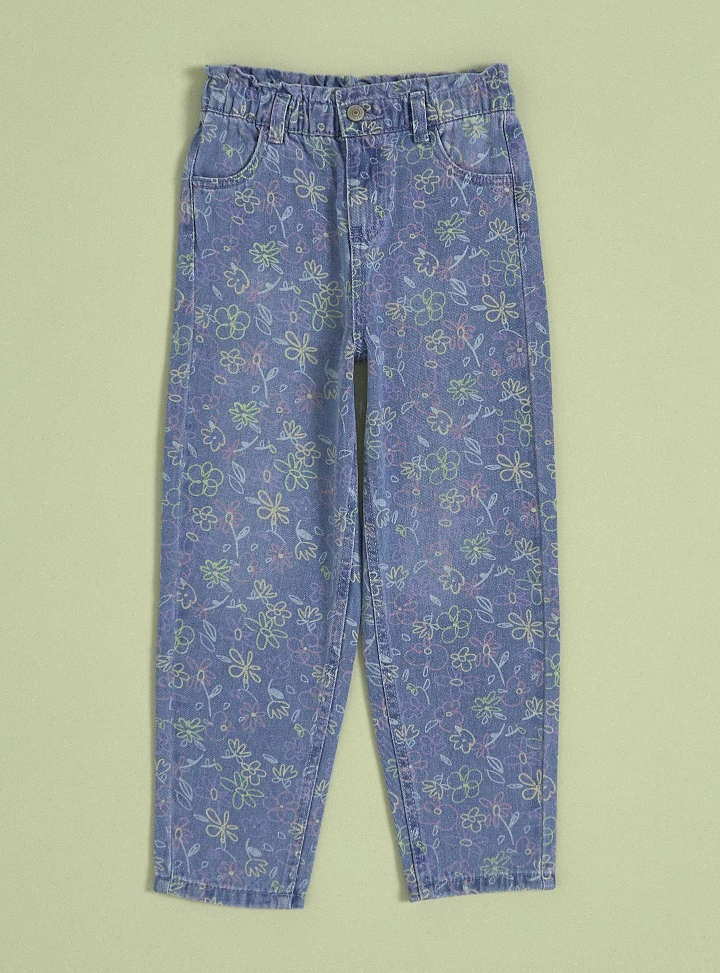 Jeans Flores Estampadas y Elastico en Cintura-0