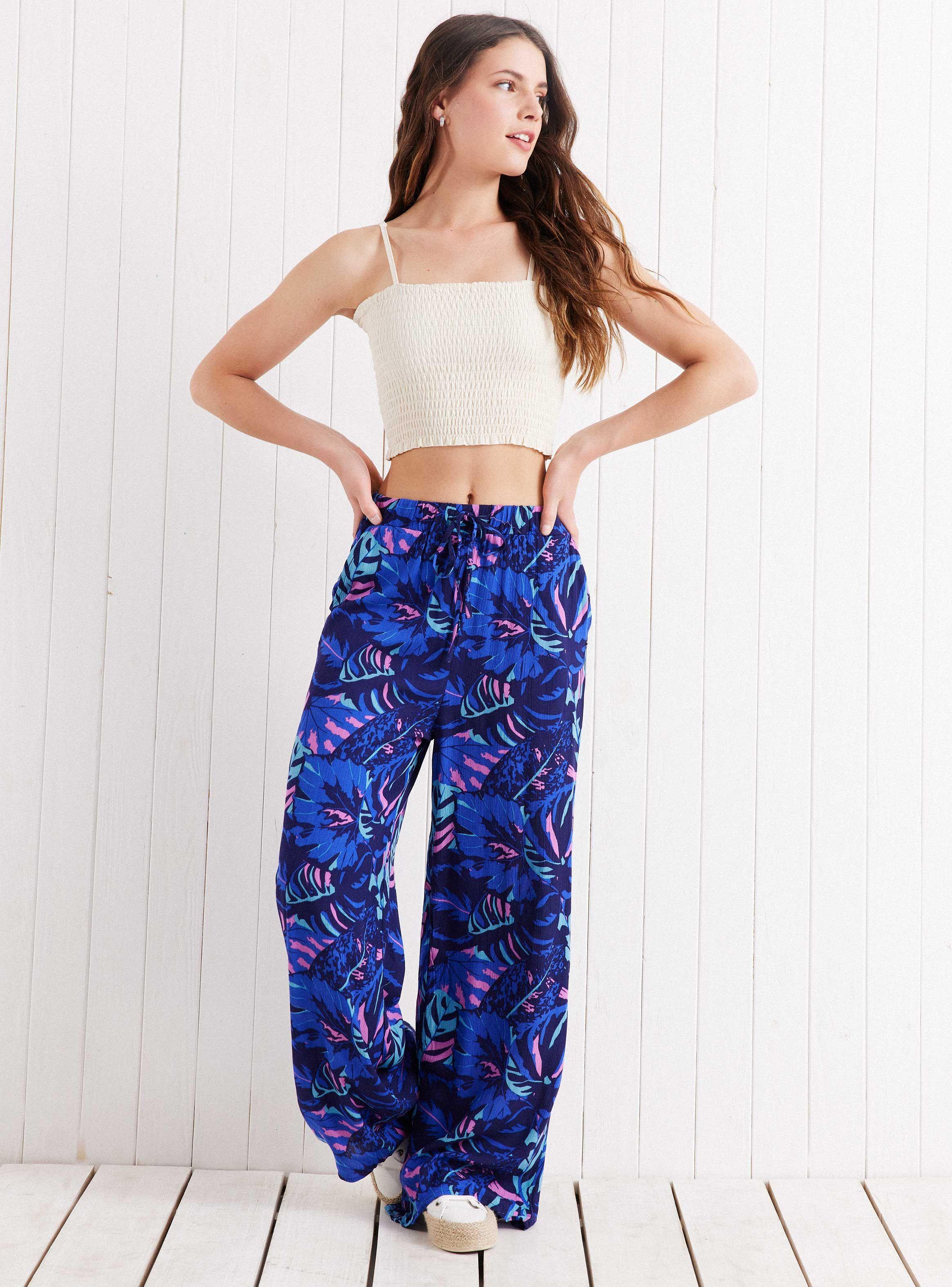 Pantalón Wide Leg  Estampado con Cintura Elastizada-4