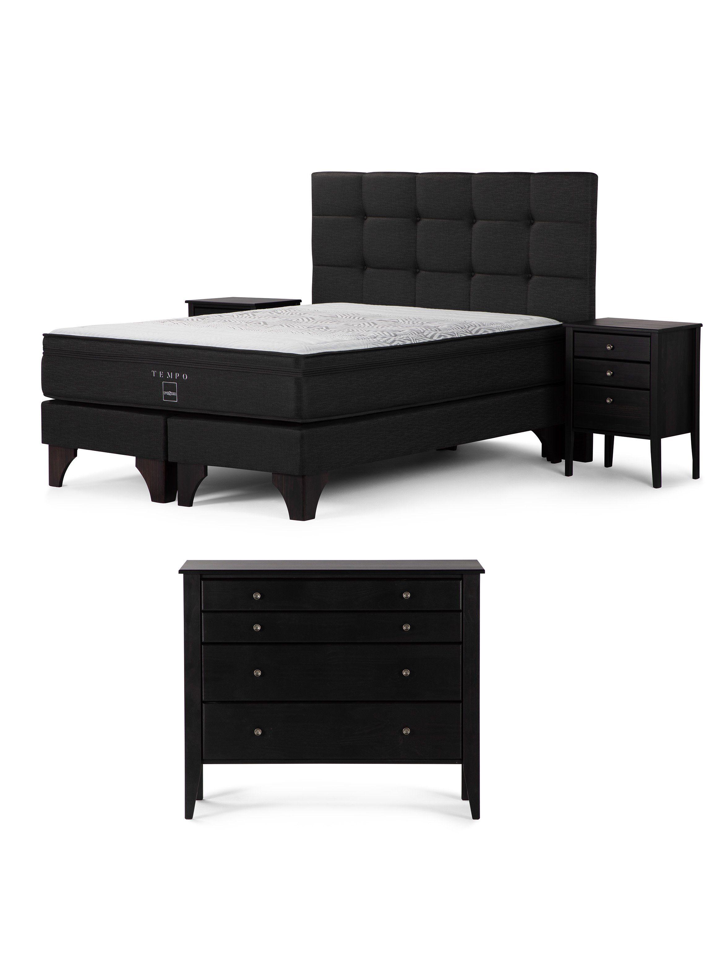 Cama Europea Tempo King + Set Muebles Issey Grafito + Cómoda Baker Grafito-0