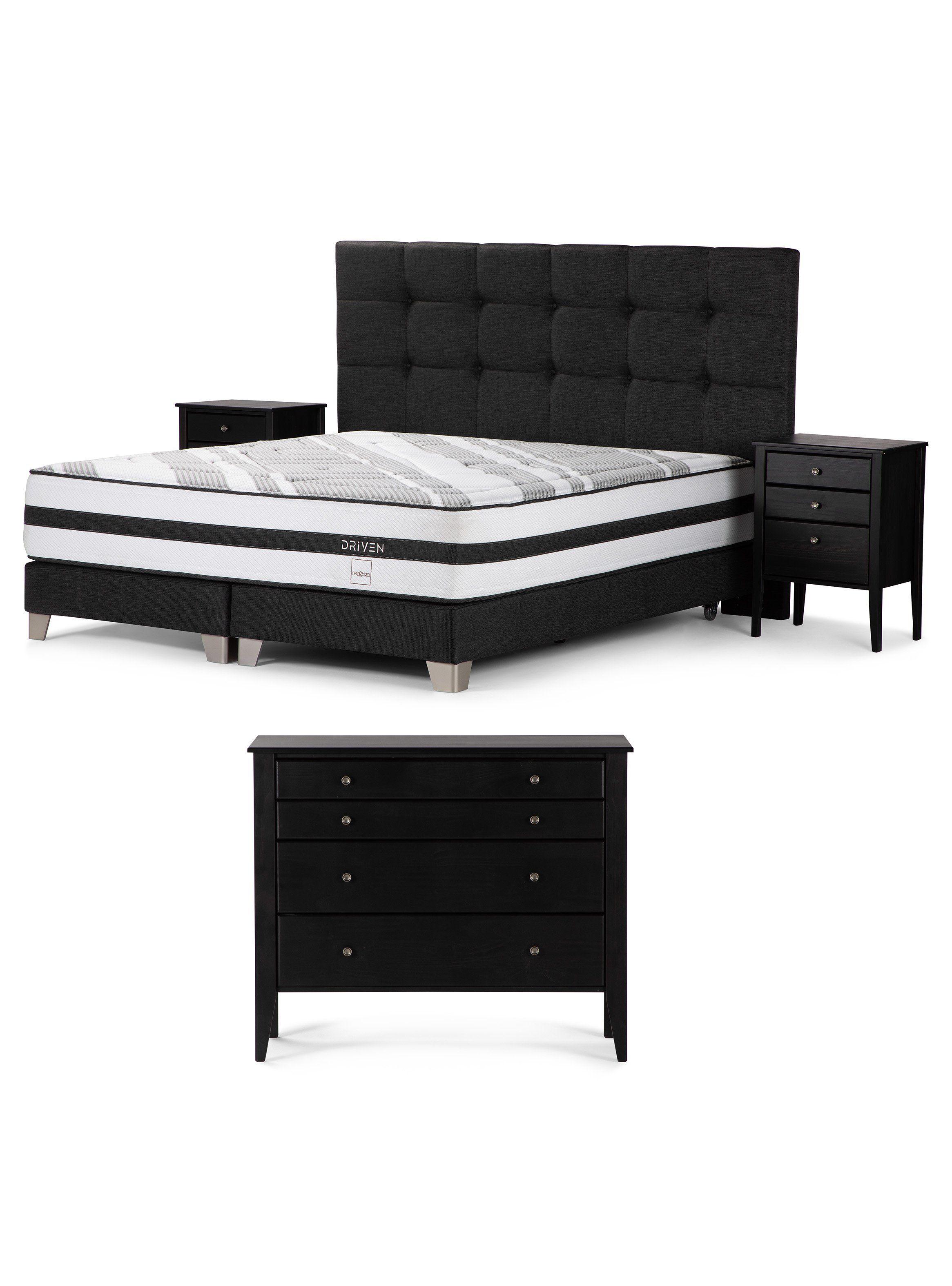 Box Spring Driven King + Set Muebles Issey Grafito + Cómoda Baker Grafito-0