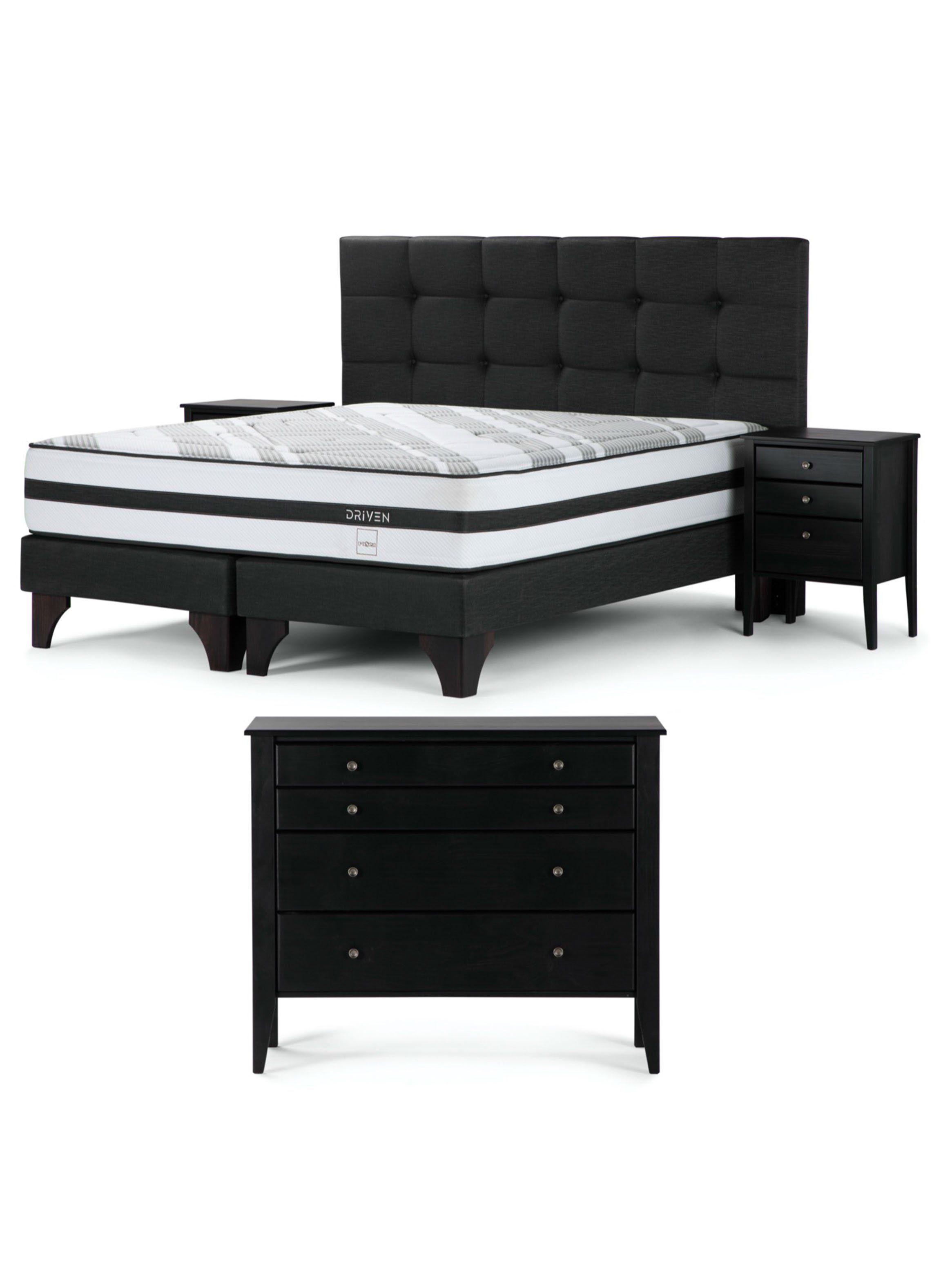 Cama Europea Driven King + Set Muebles Issey Grafito + Cómoda Baker Grafito-0