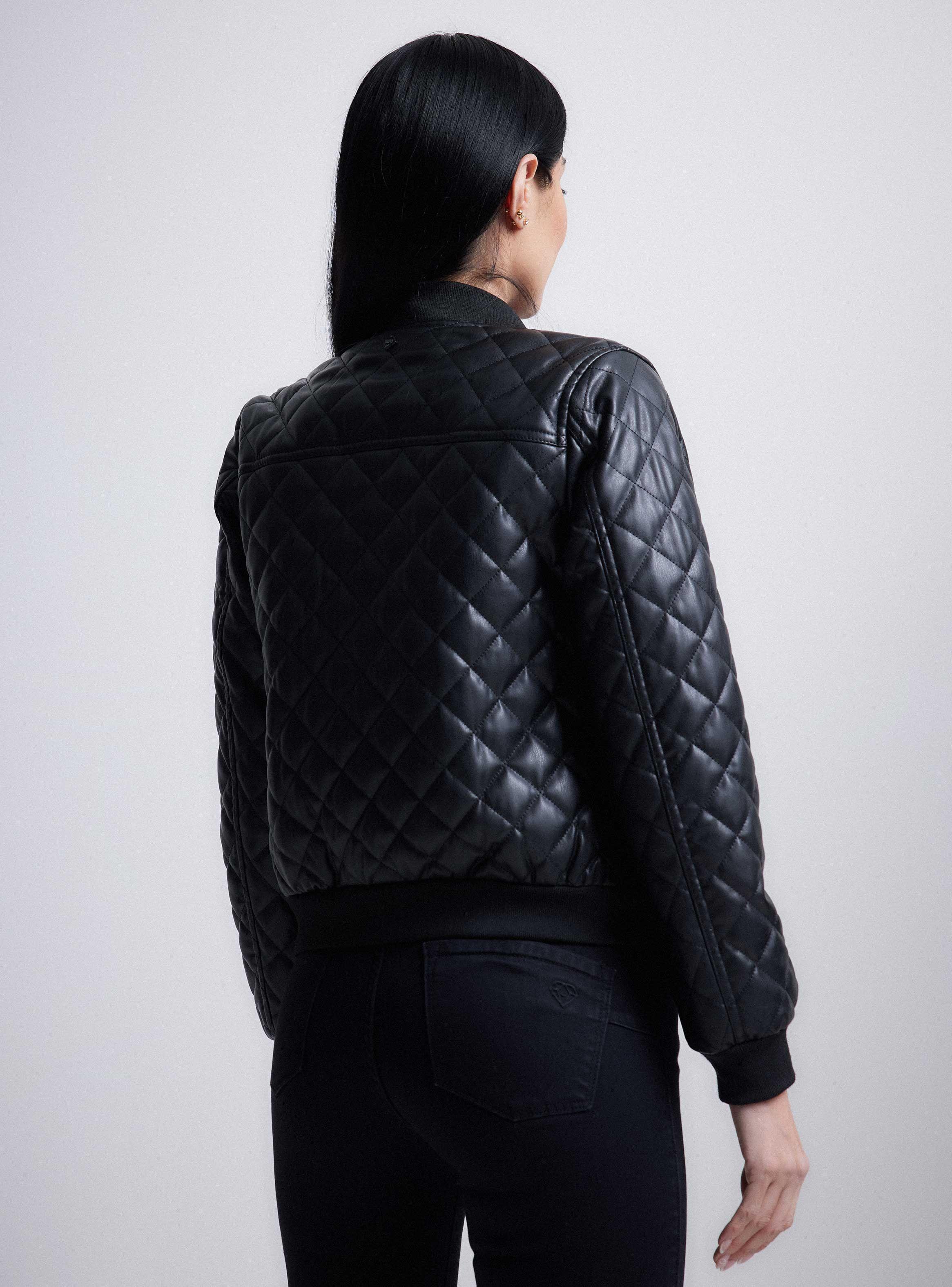 Chaqueta Bomber Acolchada Cuero Sintético-1