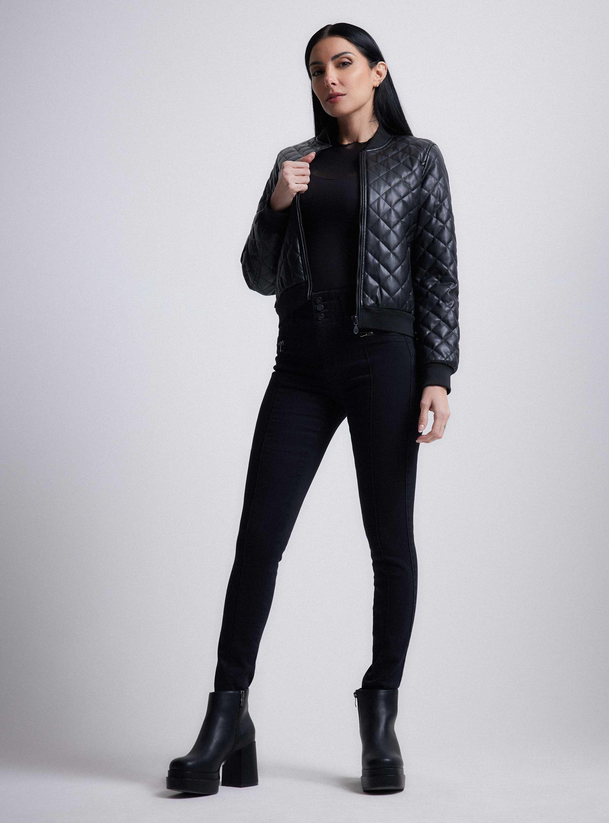 Chaqueta Bomber Acolchada Cuero Sintético-4