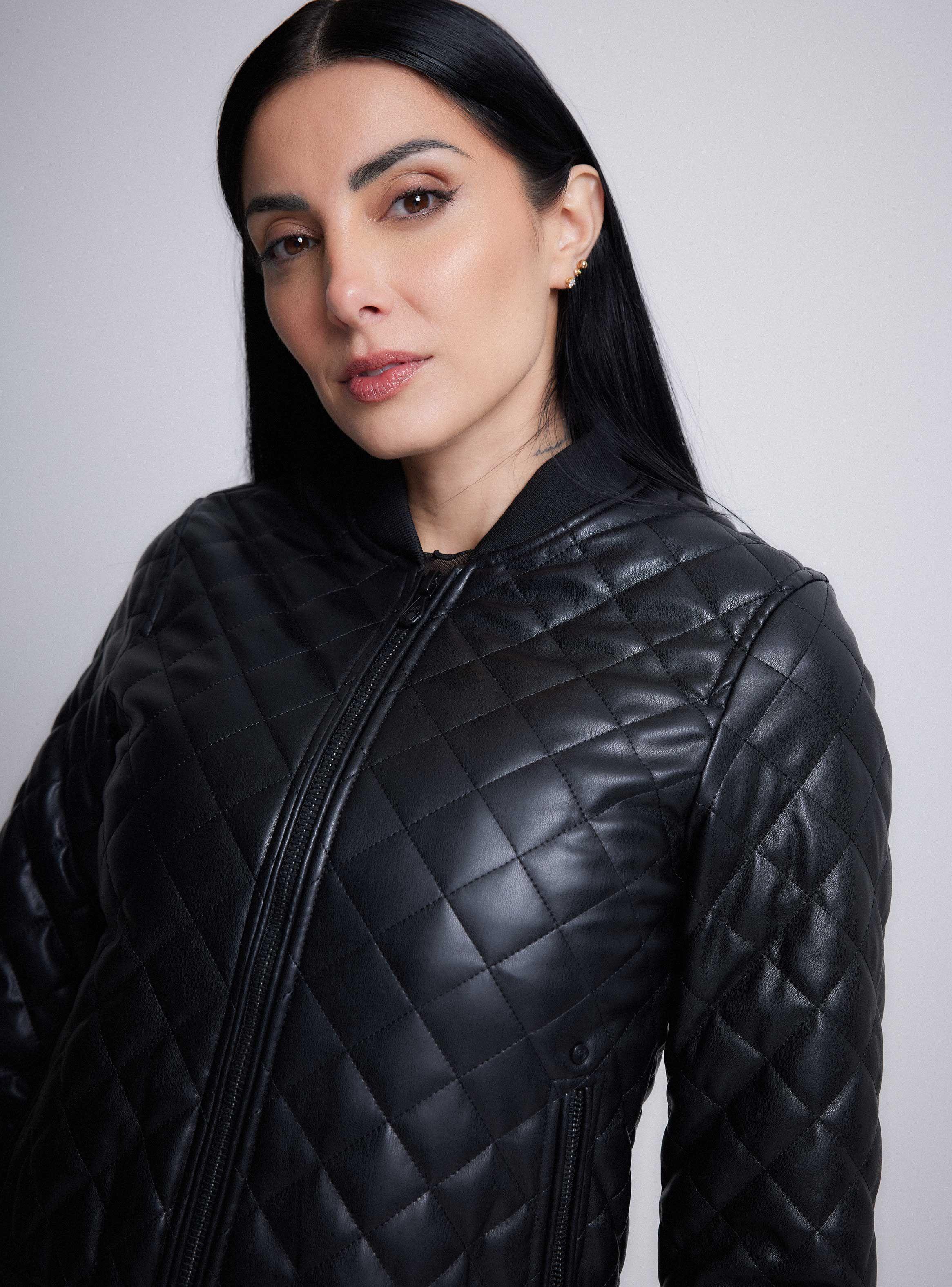 Chaqueta Bomber Acolchada Cuero Sintético-2