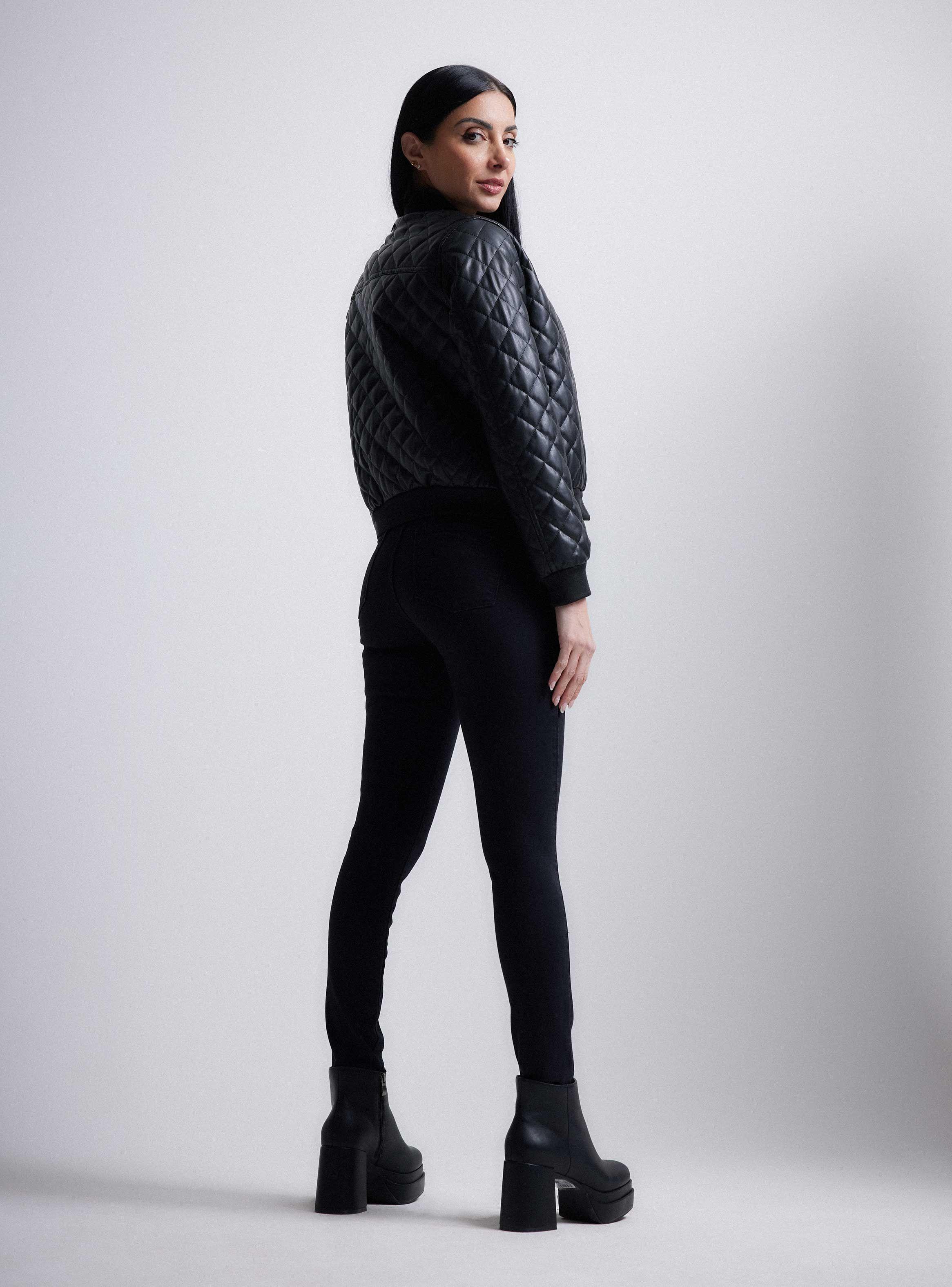 Chaqueta Bomber Acolchada Cuero Sintético-5