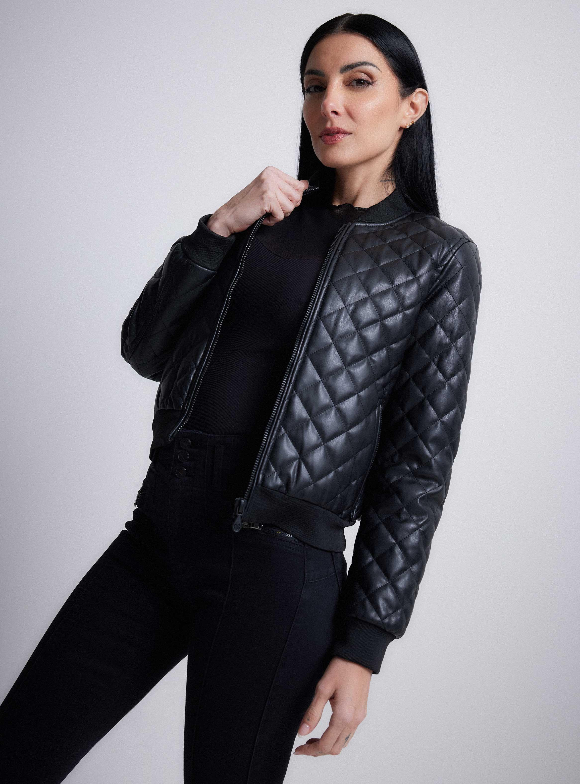 Chaqueta Bomber Acolchada Cuero Sintético-0