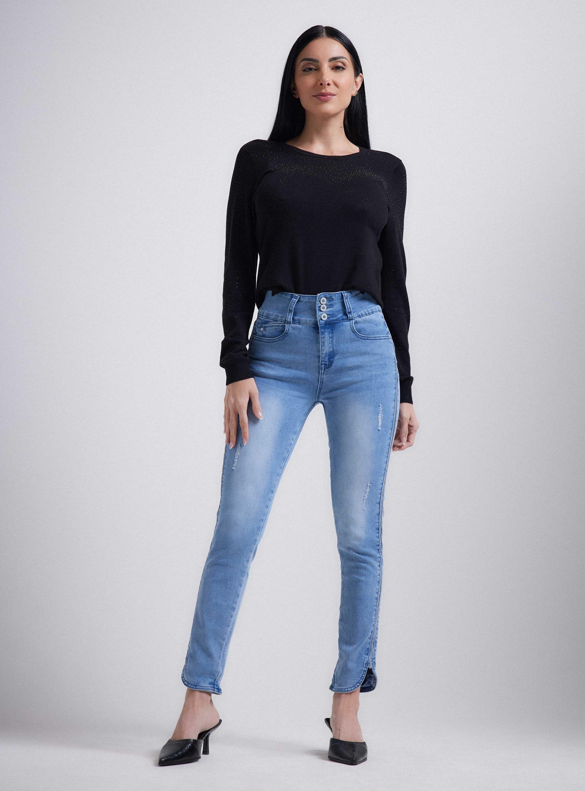 Jeans Medio Pretina Ancha Cadena en Costado-4