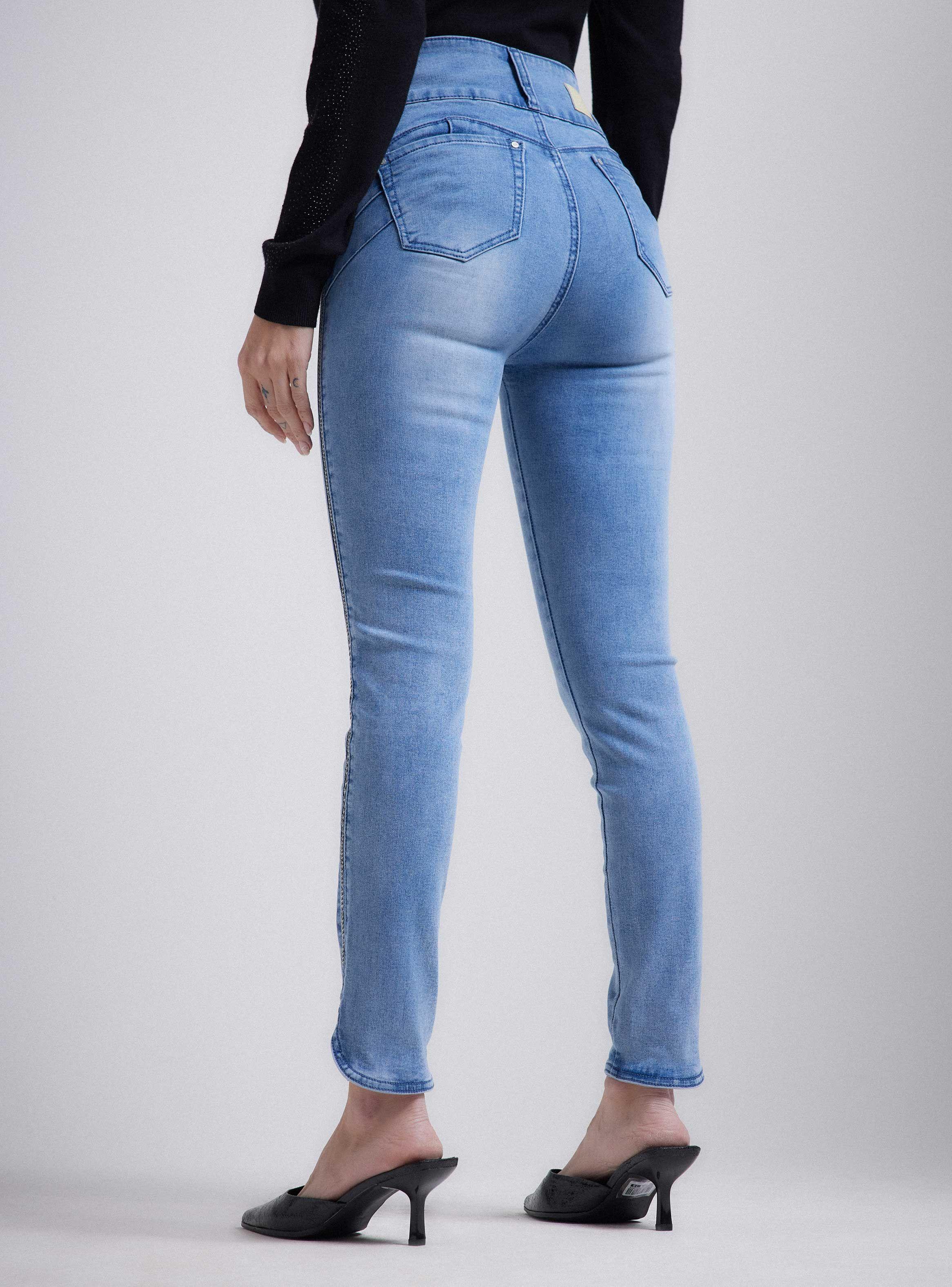 Jeans Medio Pretina Ancha Cadena en Costado-1