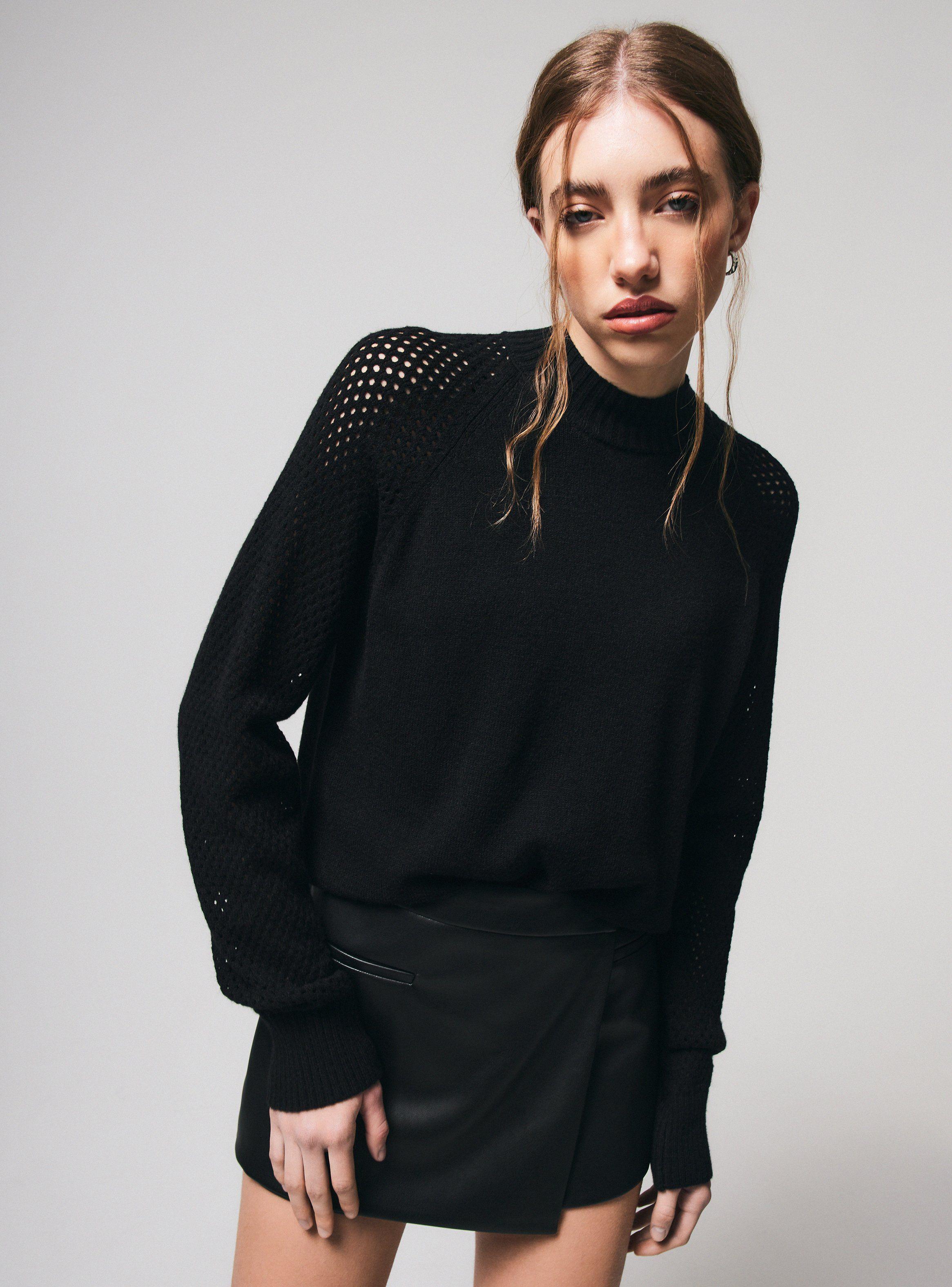 Sweater con Diseño Calado en Mangas-0