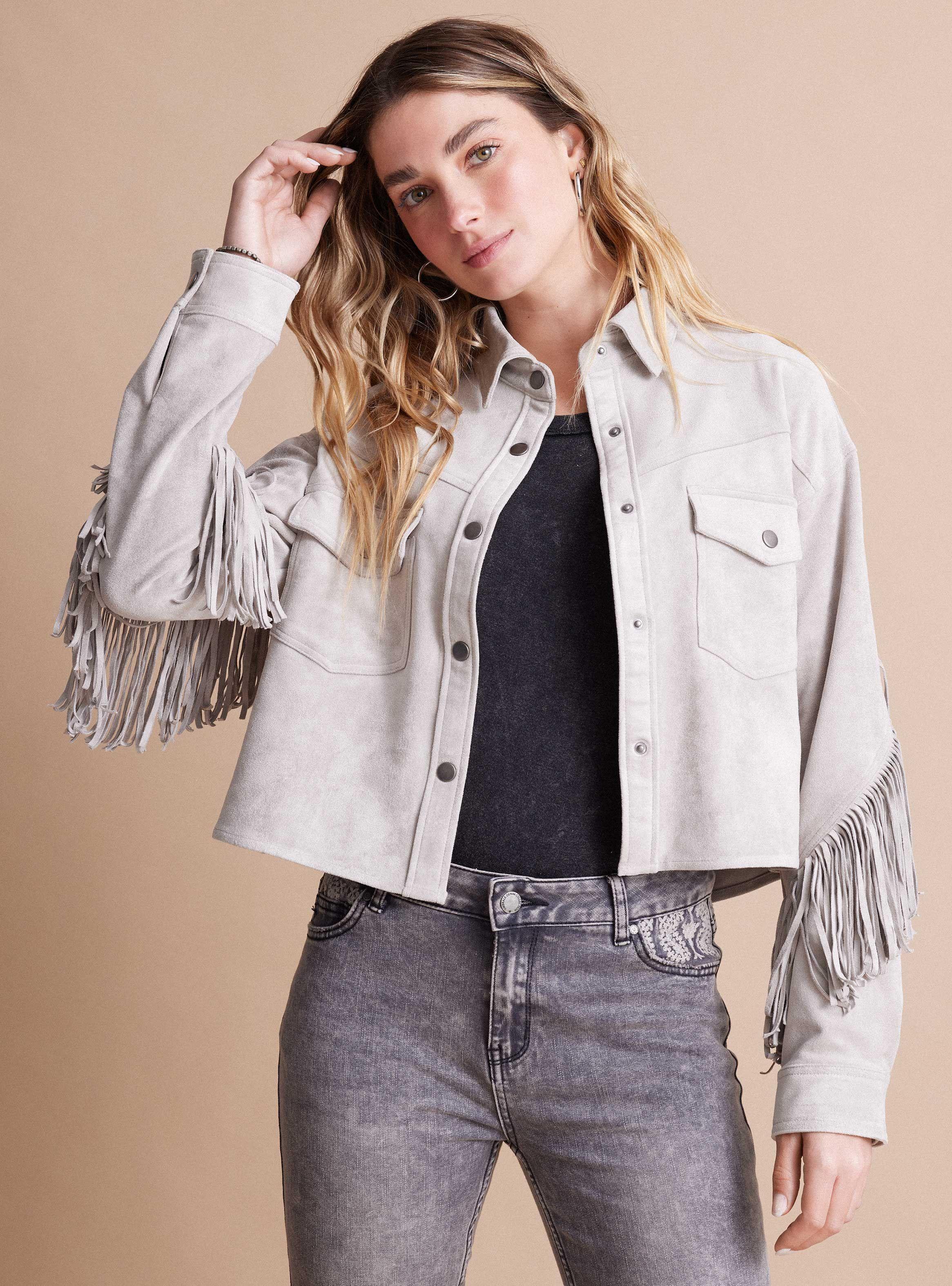 Chaqueta Efecto Reno con Flecos-0