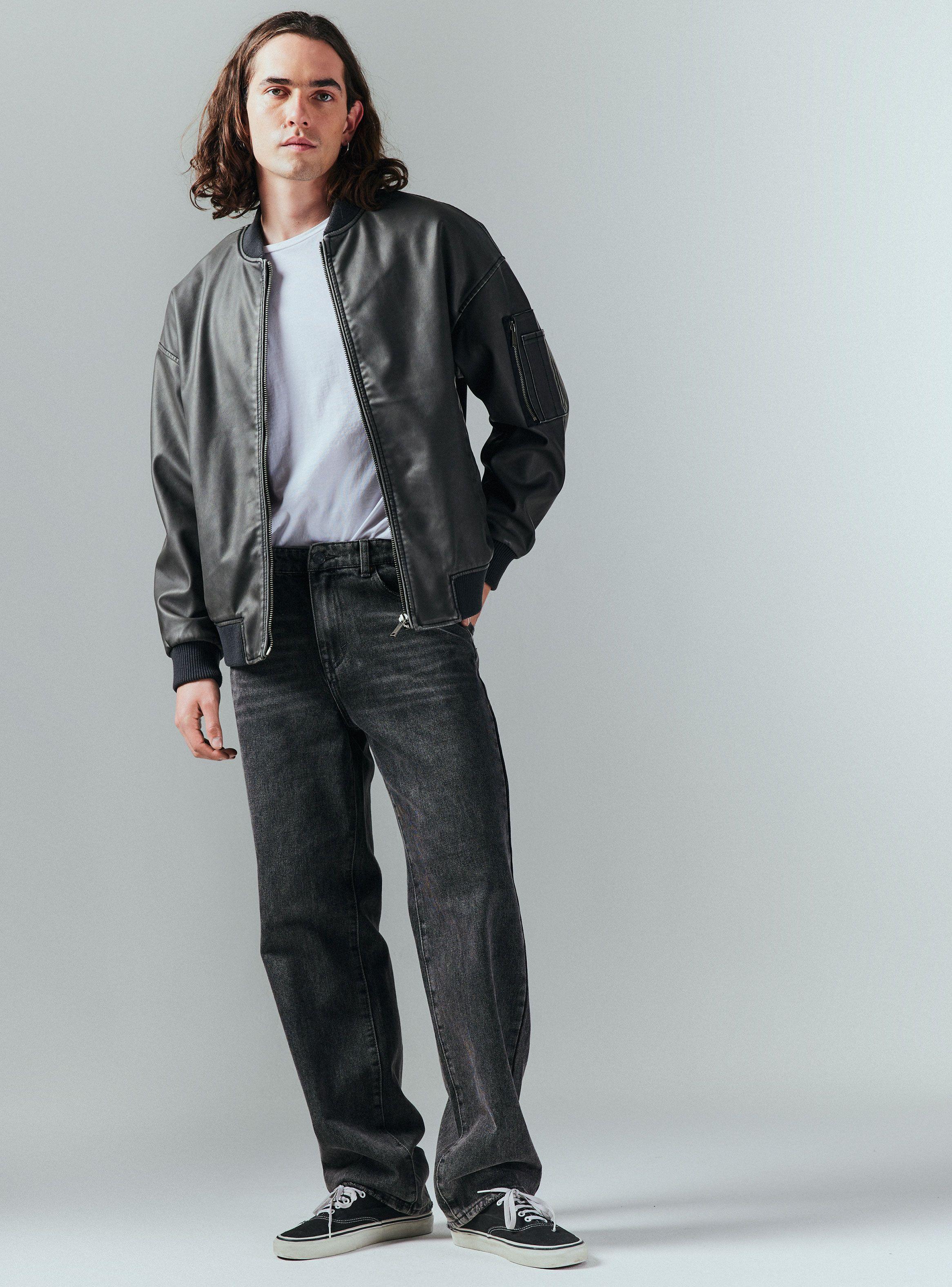 Chaqueta Bomber Lavada Efecto cuero-4