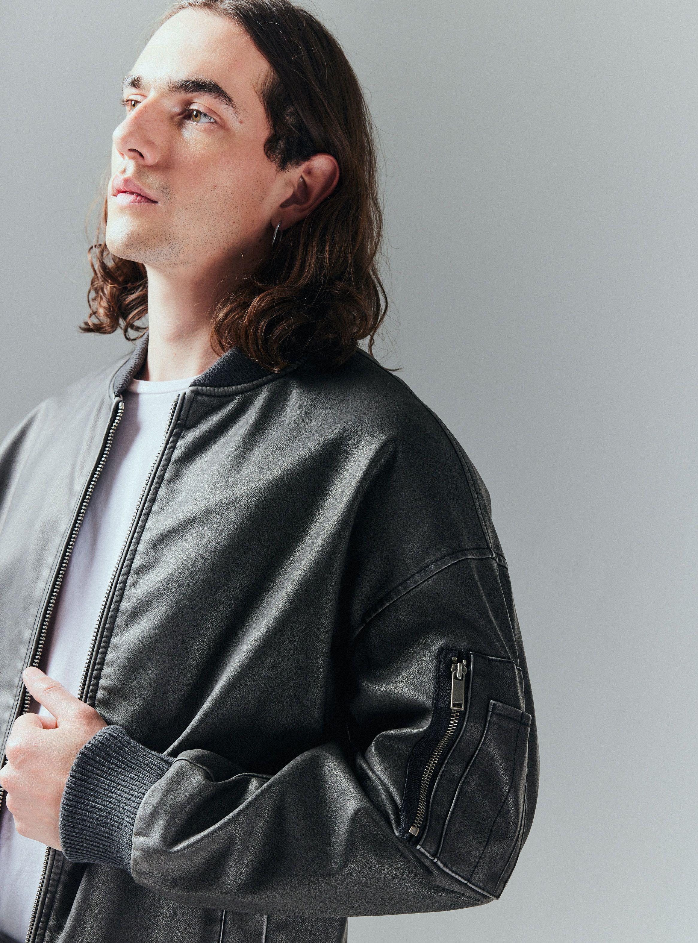 Chaqueta Bomber Lavada Efecto cuero-2
