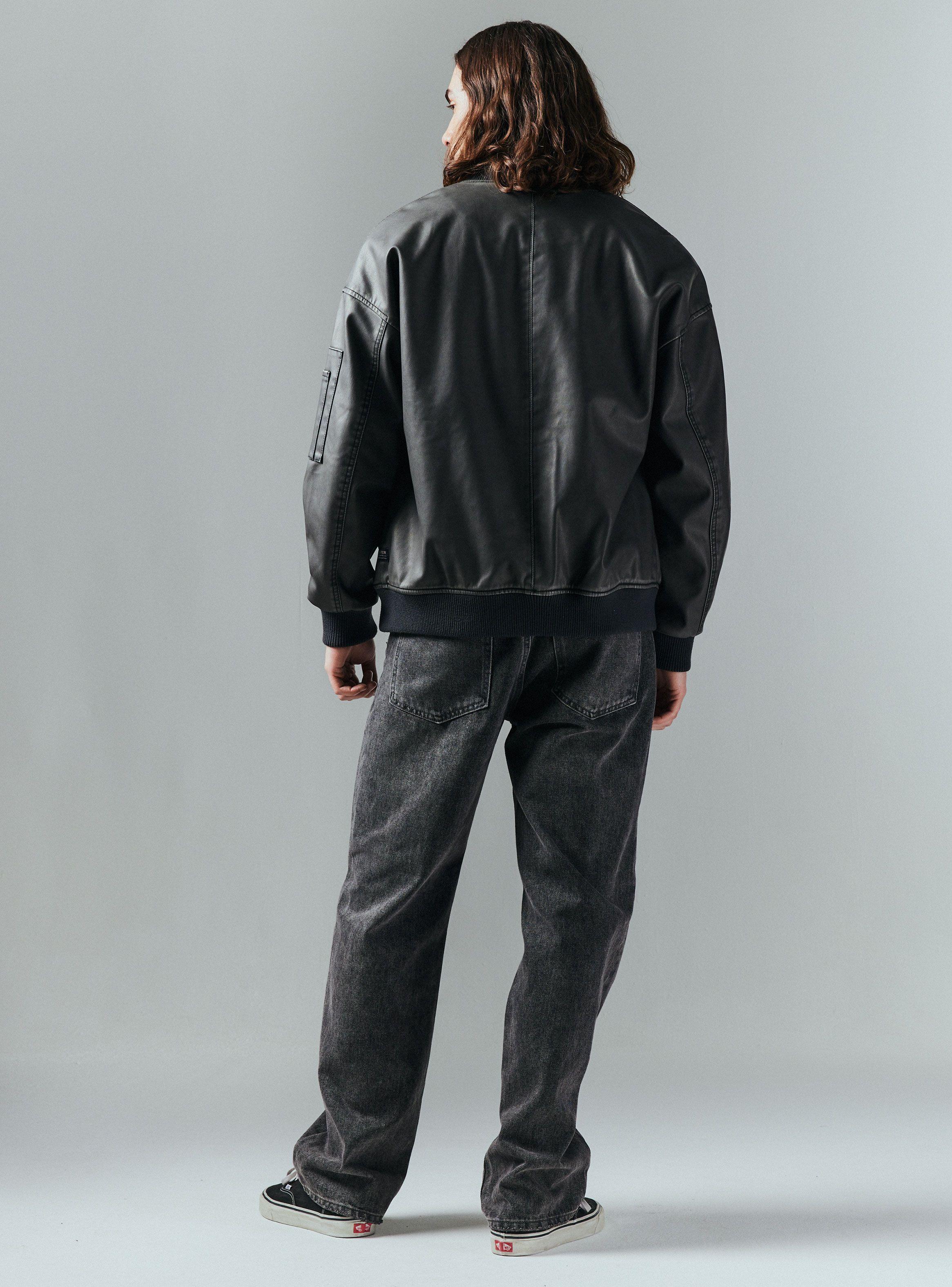 Chaqueta Bomber Lavada Efecto cuero-5