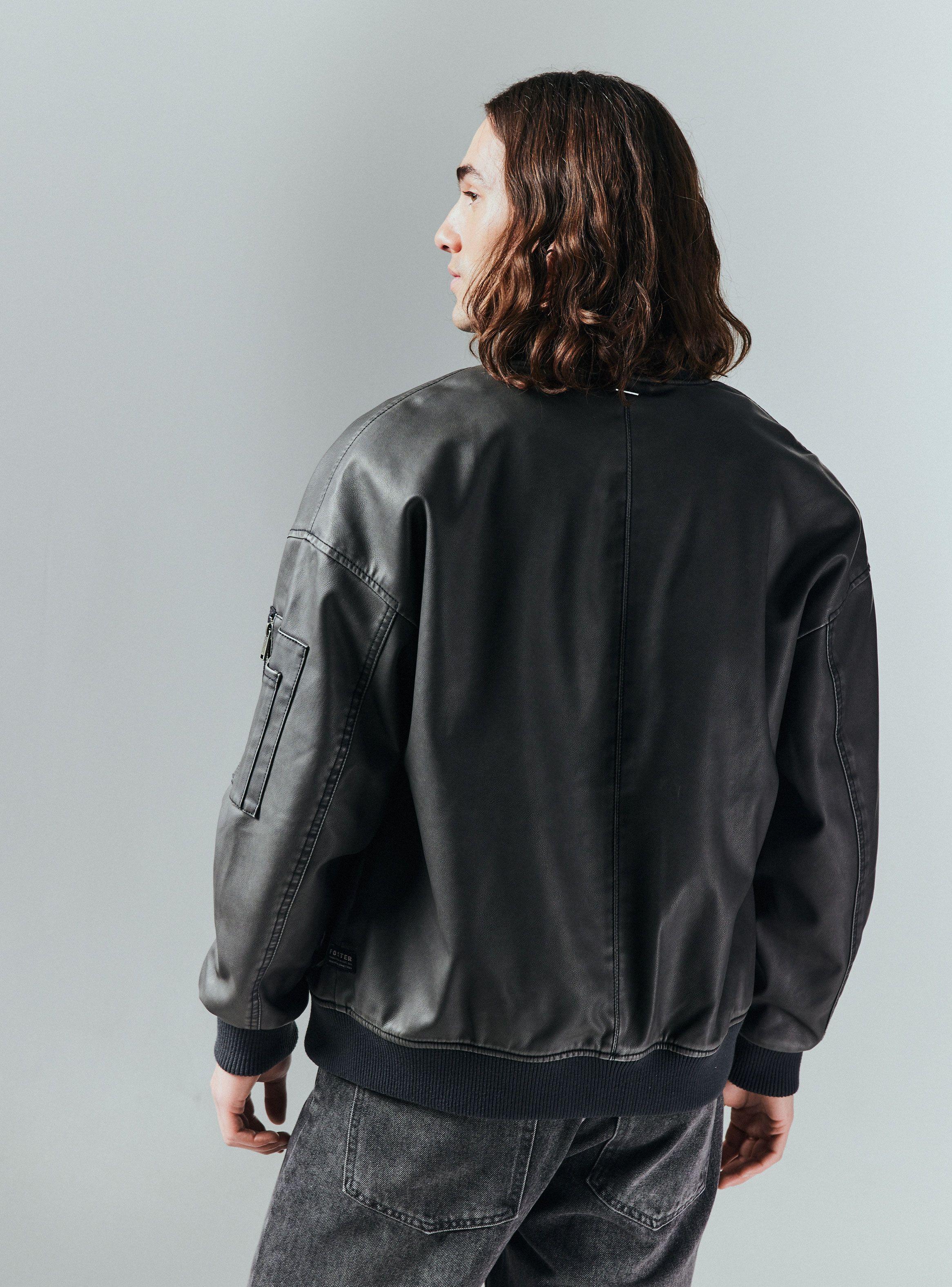 Chaqueta Bomber Lavada Efecto cuero-1