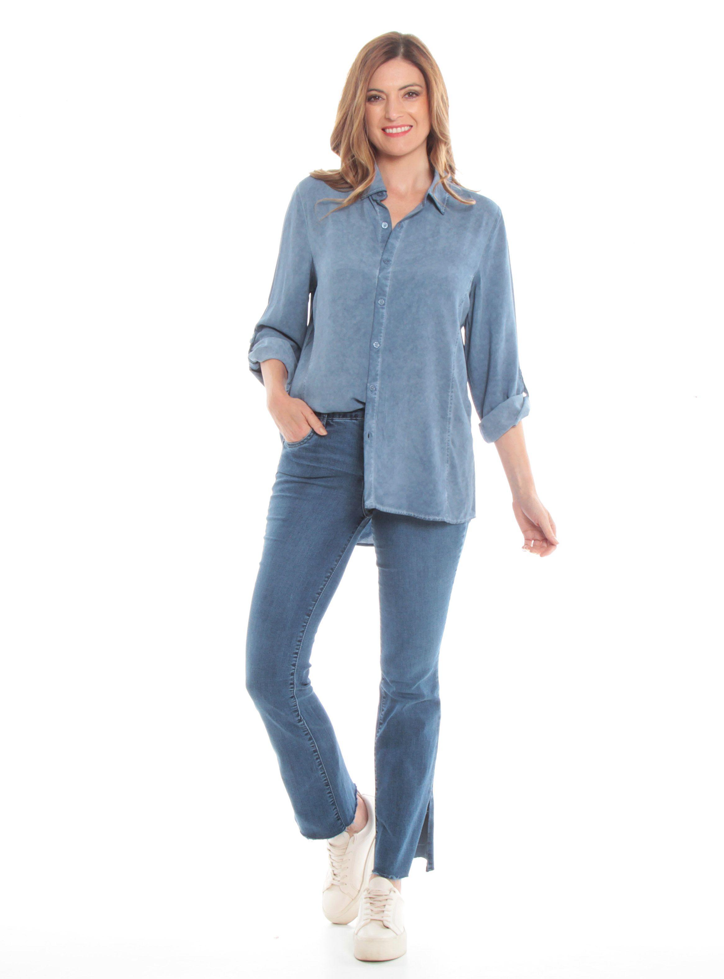 Blusa Manga Larga Sólida Cuello Camisero Botones Delantero-3