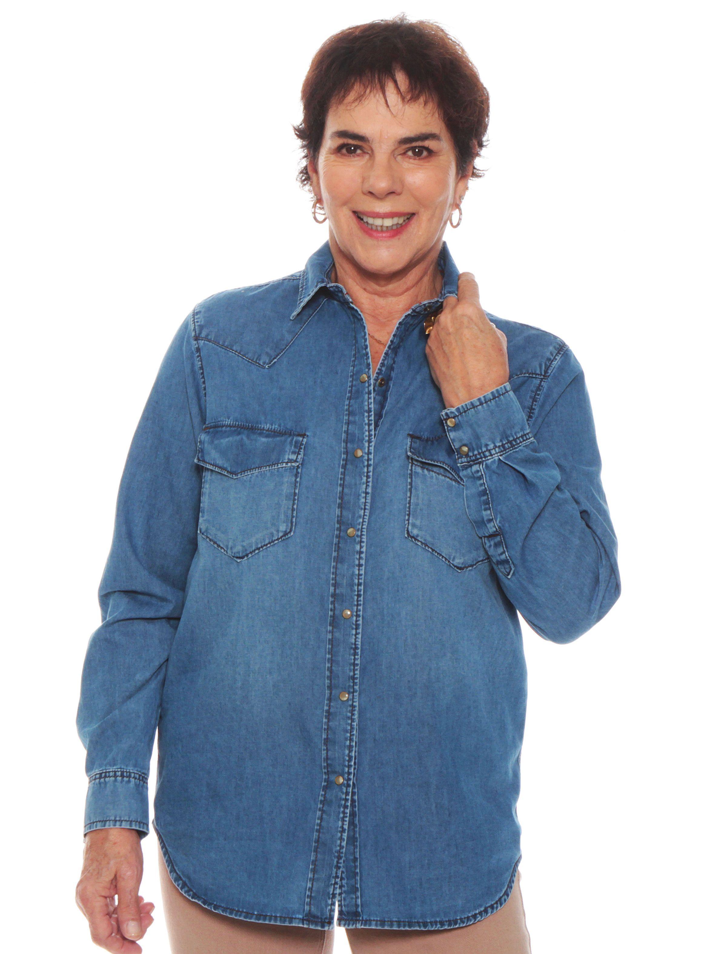 Blusa Manga Larga Denim Abotonada-0